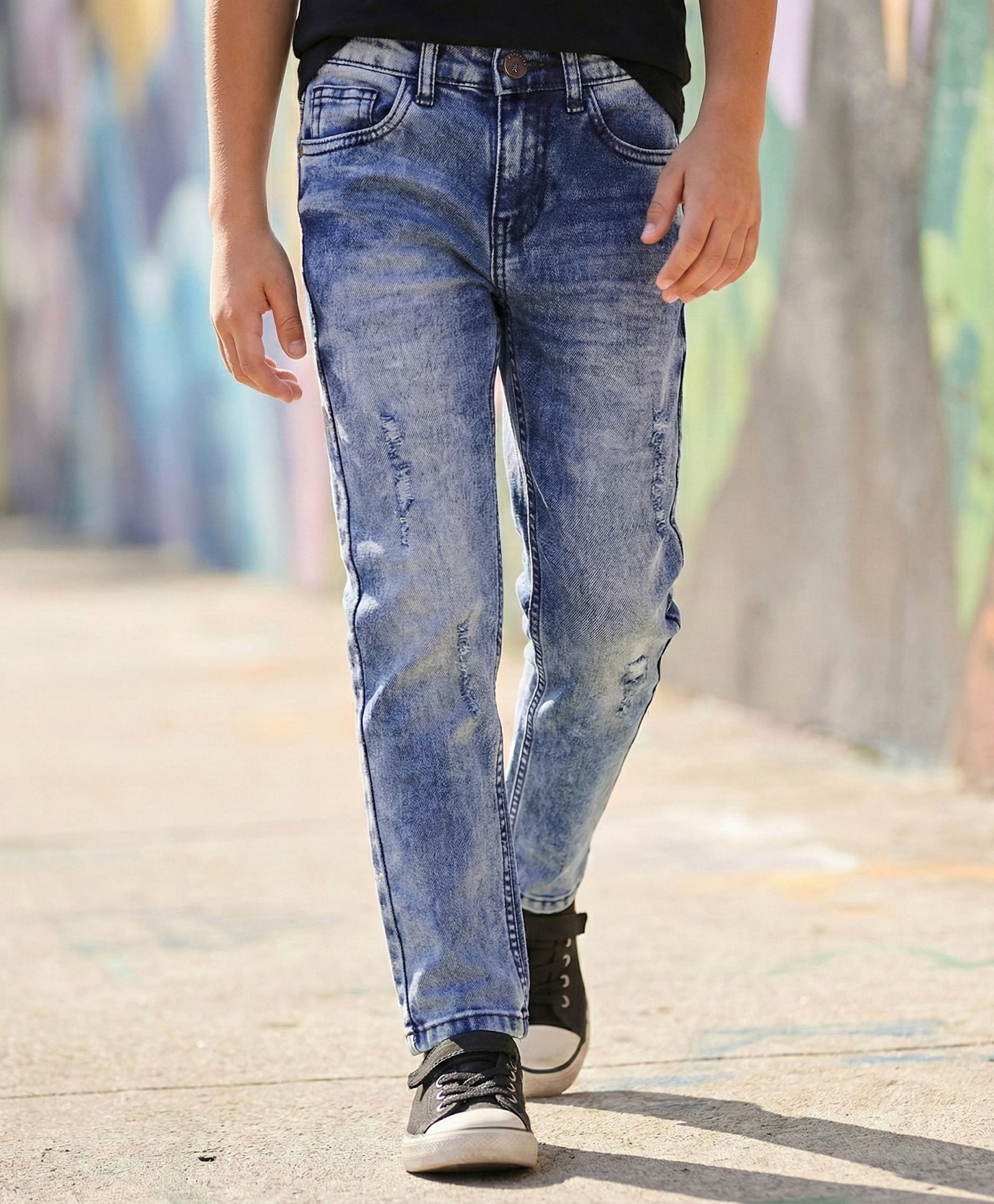 Pine Kids Denim Woven Full Length Washed Jeans - Navy Blue-picture-11