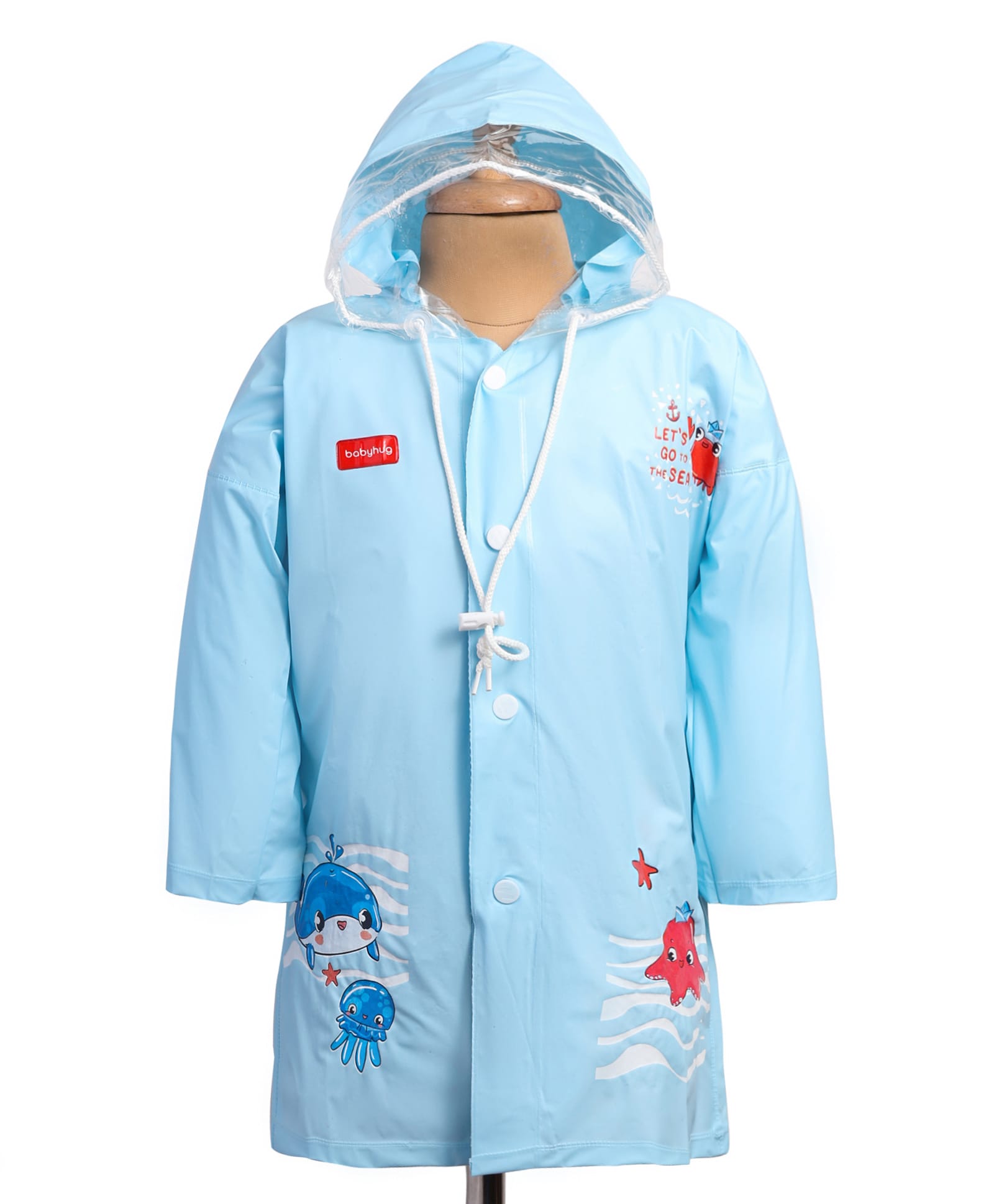 Babyhug Full Sleeves Below Knee Length Raincoat With Fish Print - Light Blue