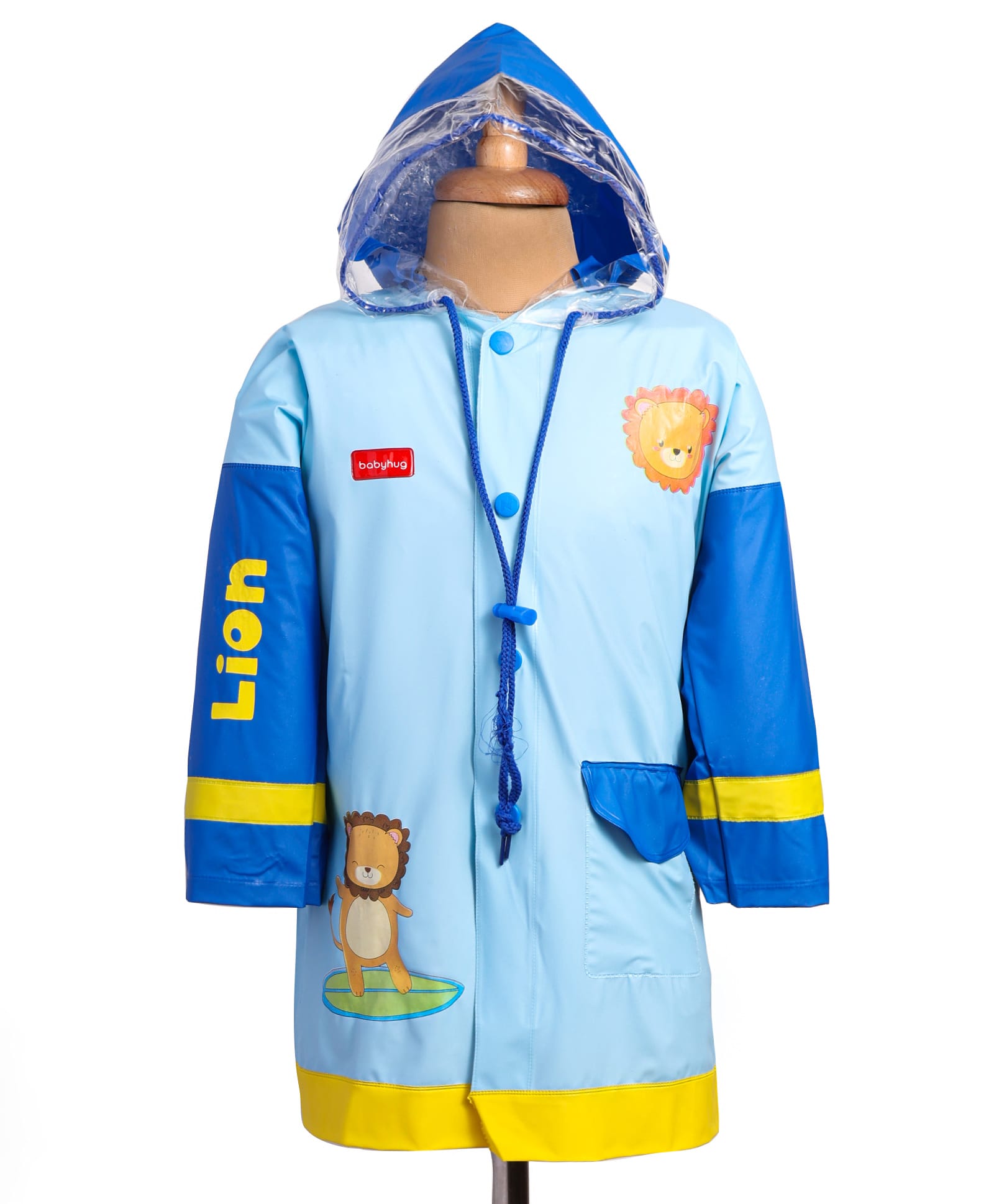 Babyhug Full Sleeves Below Knee Length Raincoat With Lion Print - Light Blue