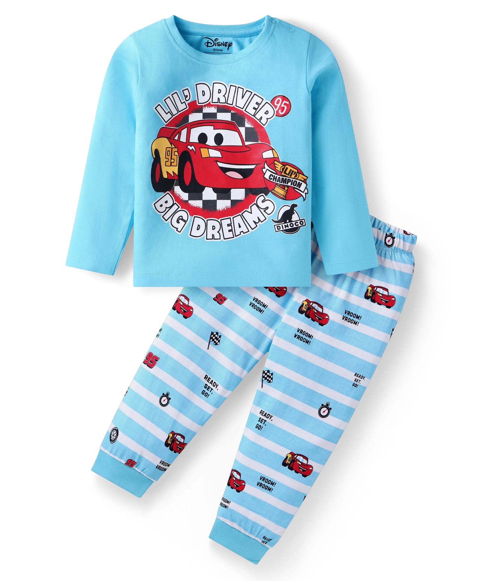 Babyhug Disney Single Jersey Knit Full Sleeves Night Suit With Cars Graphics - Light Blue-picture-18
