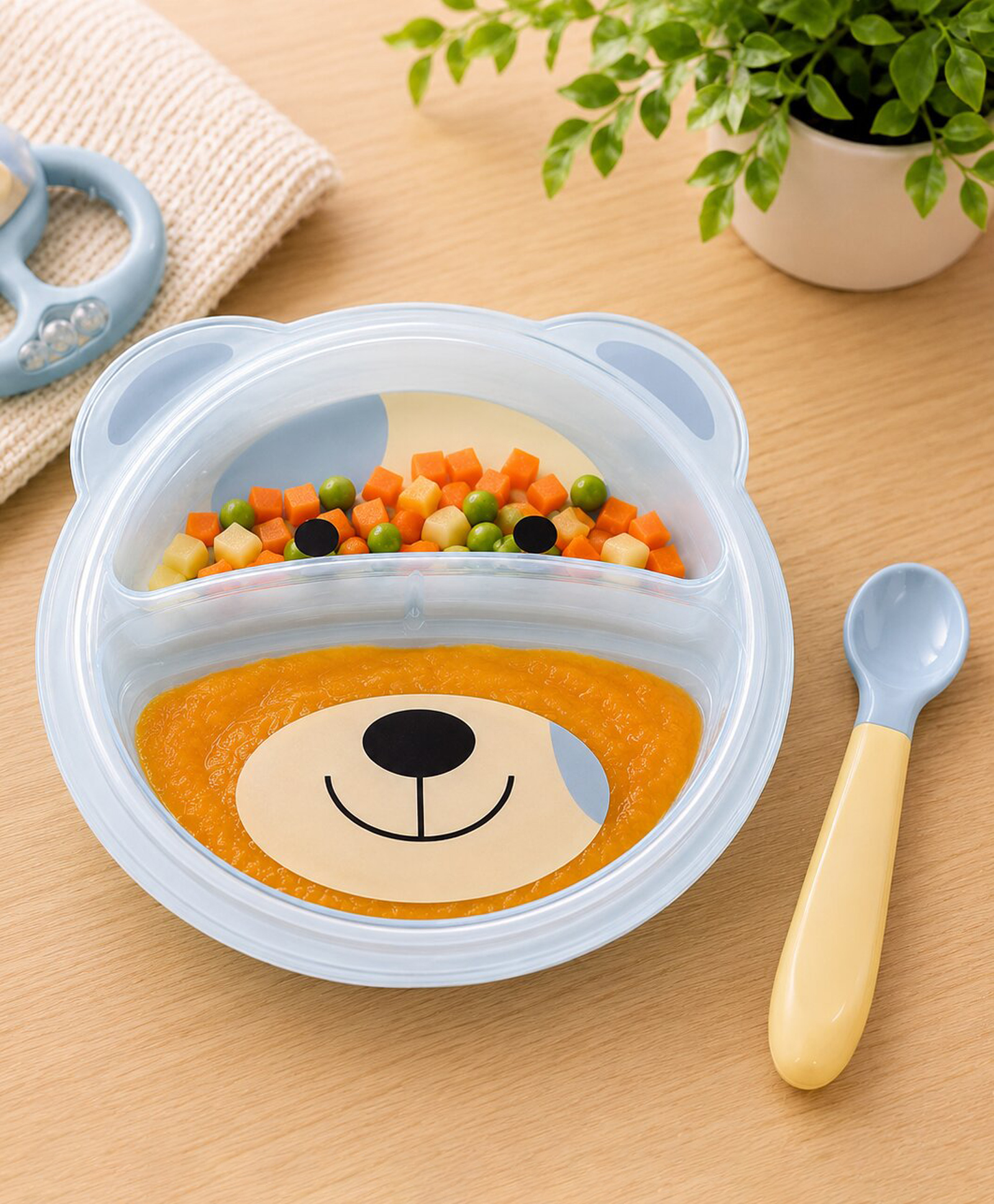 Adore Binge-The Teddy Designed Feeding Plate with Partition- Offwhite (Pack of 1)-image-41