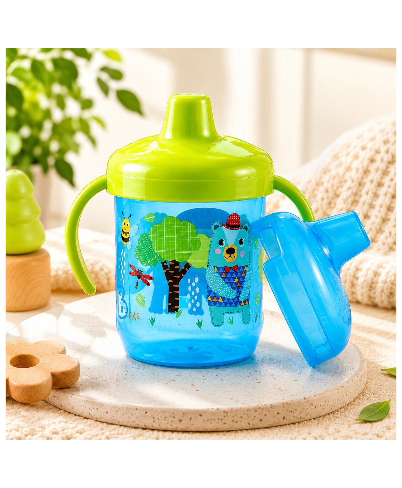Adore Spazzo Duck Bill/ Hard Spout Sipper with Twin Handle & Hygiene Cap- 250ml- Blue-image-9