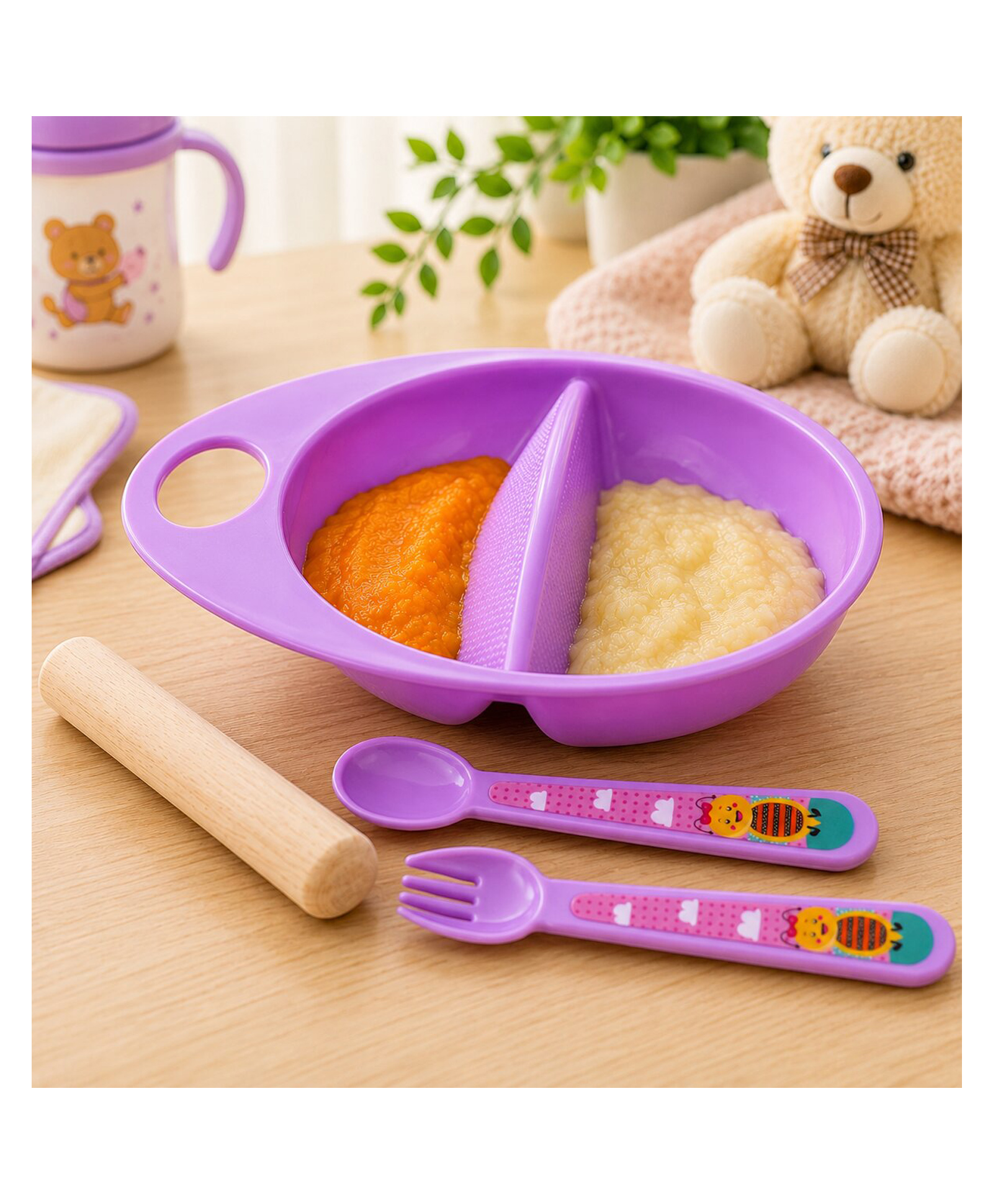 Adore Supper Hero Feeding Bowl with Spoon, Fork & Wooden Masher- Purple-image-35