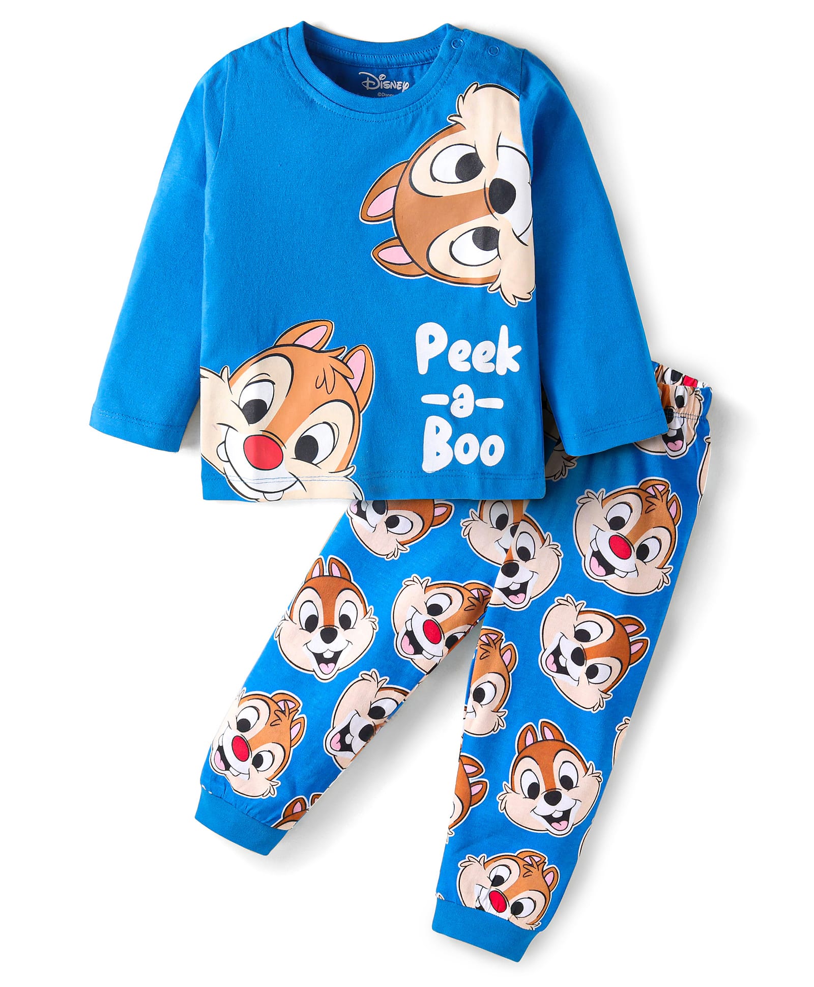Babyhug Disney Single Jersey Knit Full Sleeves Night Suit with Chip N Dale Graphic - Blue-picture-26