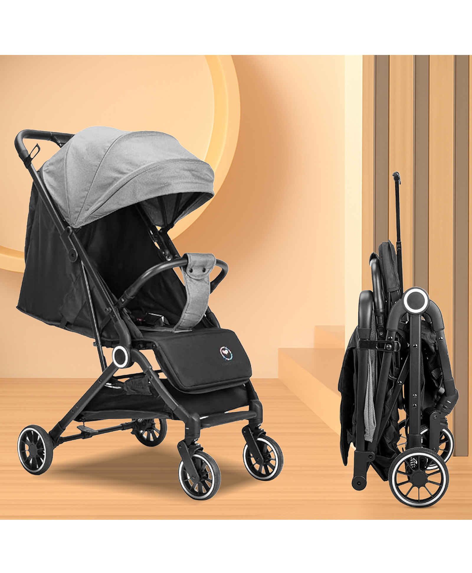 Tinyberg Feather Lite Light Weight Travel Stroller With Multi Position Recline, One Hand Folding, Safety Handle & Foldable Canopy - Charcoal Grey-picture-13