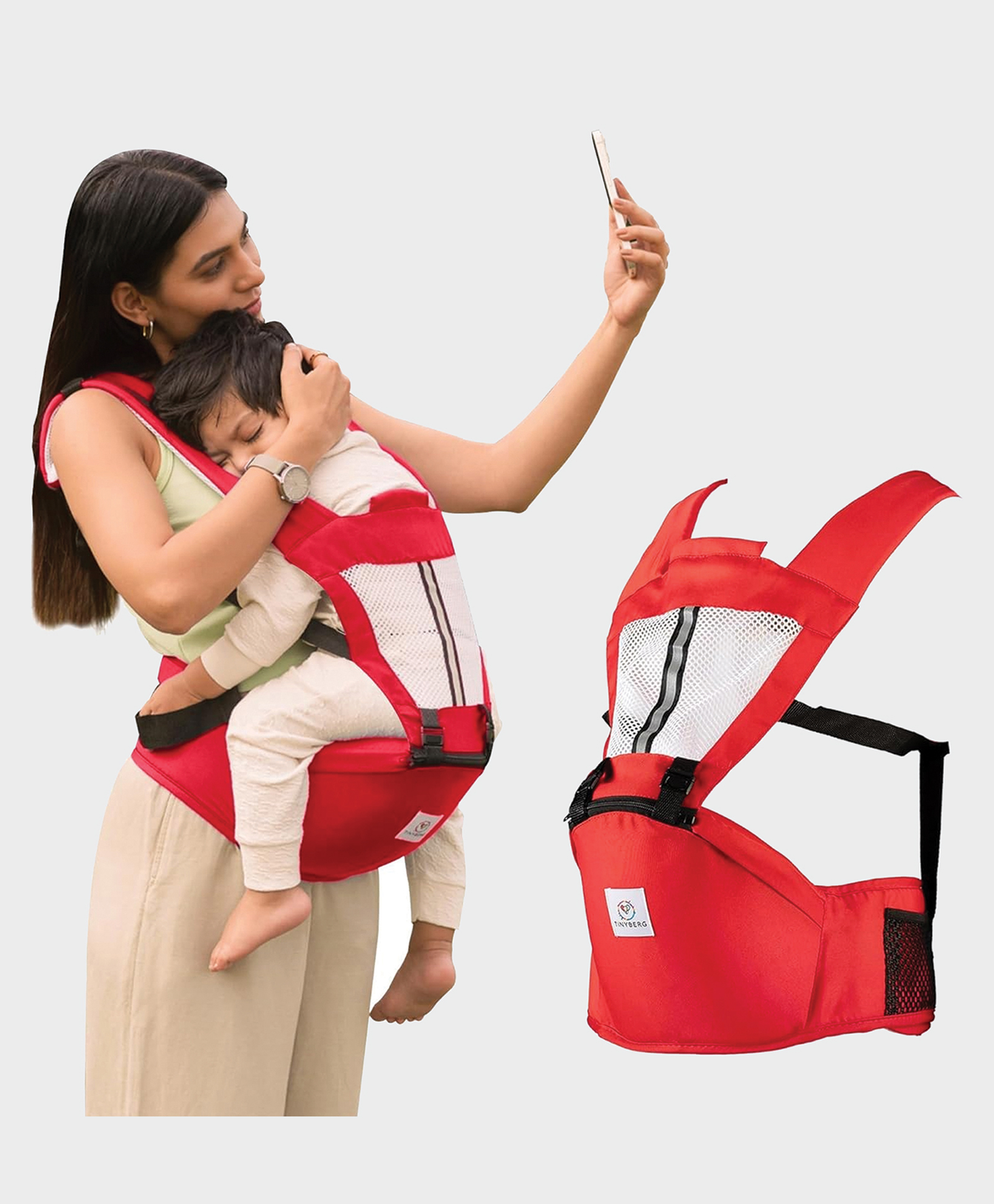 Tinyberg TinySnug 4-in-1 Carrying Position Baby Carrier I Ergonomic Hip Seat - Ruby Red-picture-12