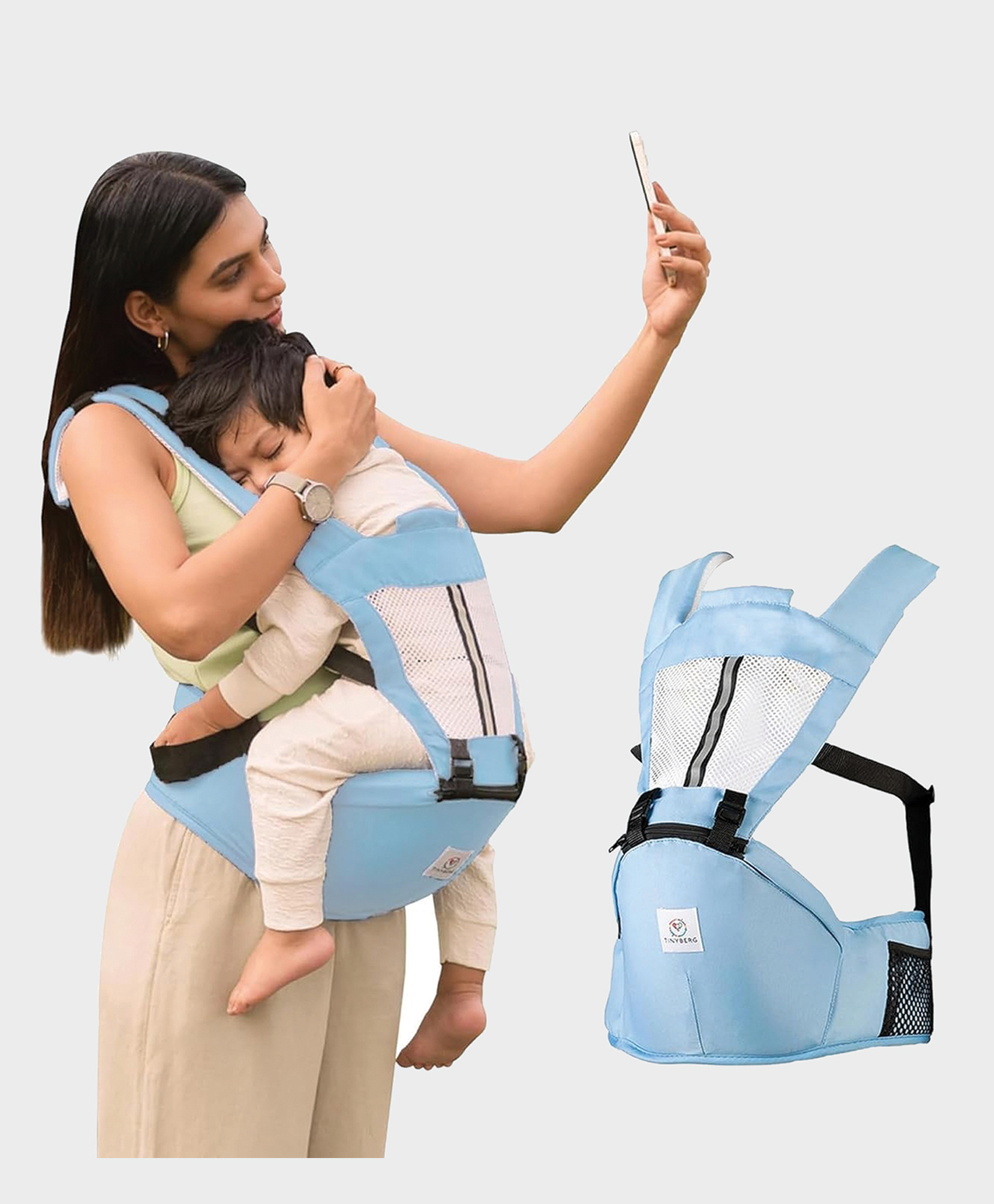 Tinyberg TinySnug 4-in-1 Carrying Position Baby Carrier I Ergonomic Hip Seat - Soft Skyline-image-25