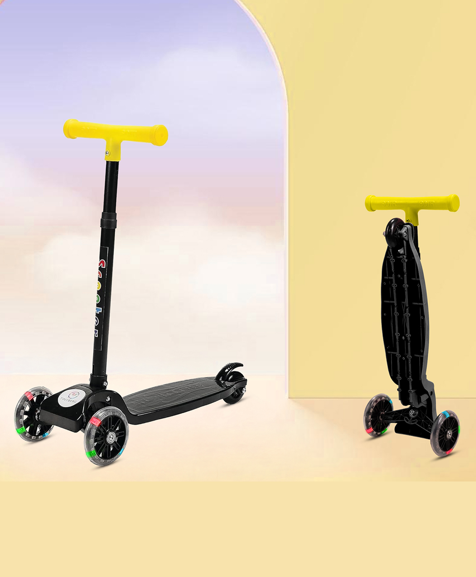 Tinyberg Vroom Vroom Scooter With Led Flashing Wheels, Adjustable Handle Height - Black Thunder-image-24