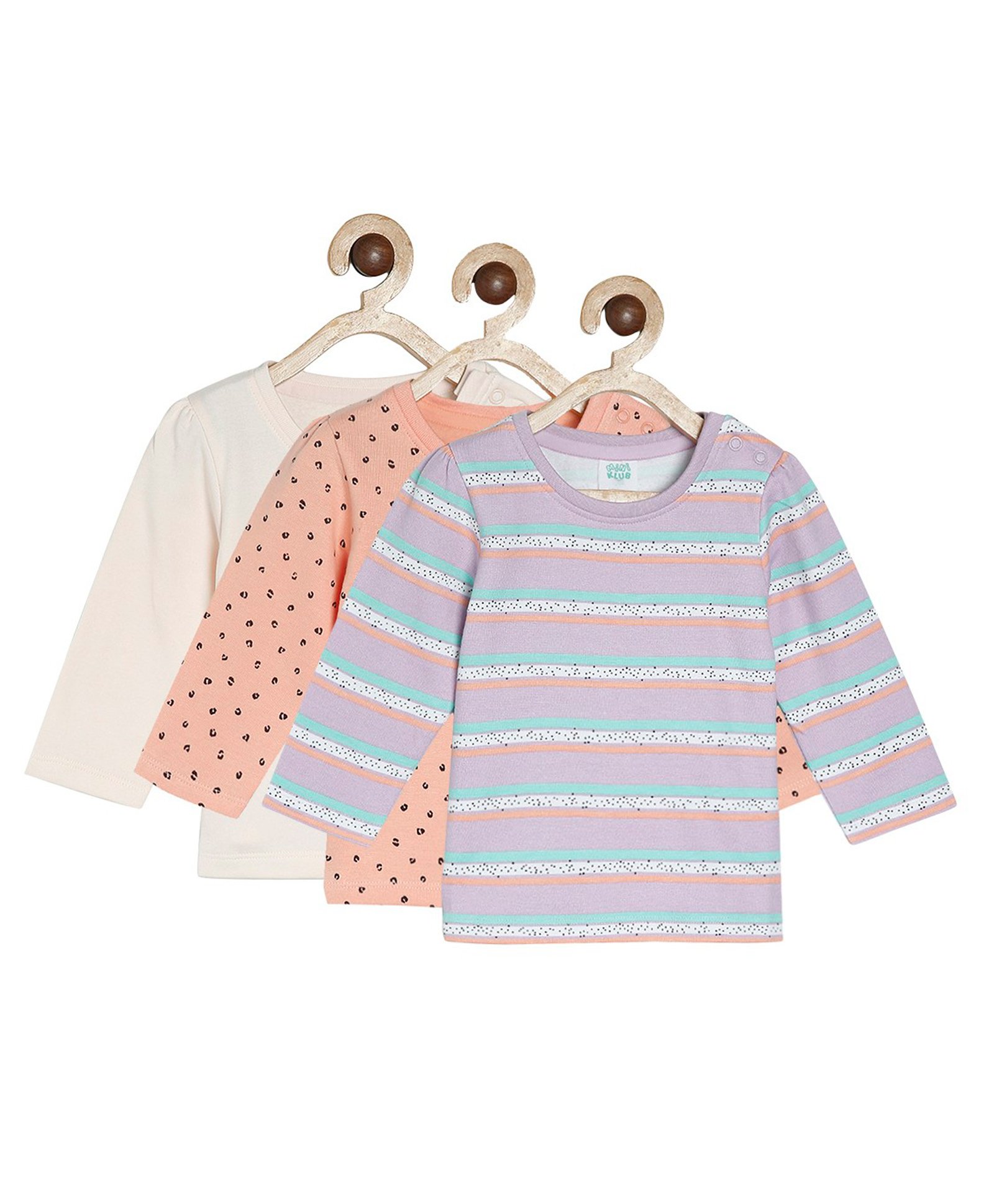 MINI KLUB Cotton Pack Of 3 Full Sleeves Striped & Text Printed Tops - Multi Colour-picture-6