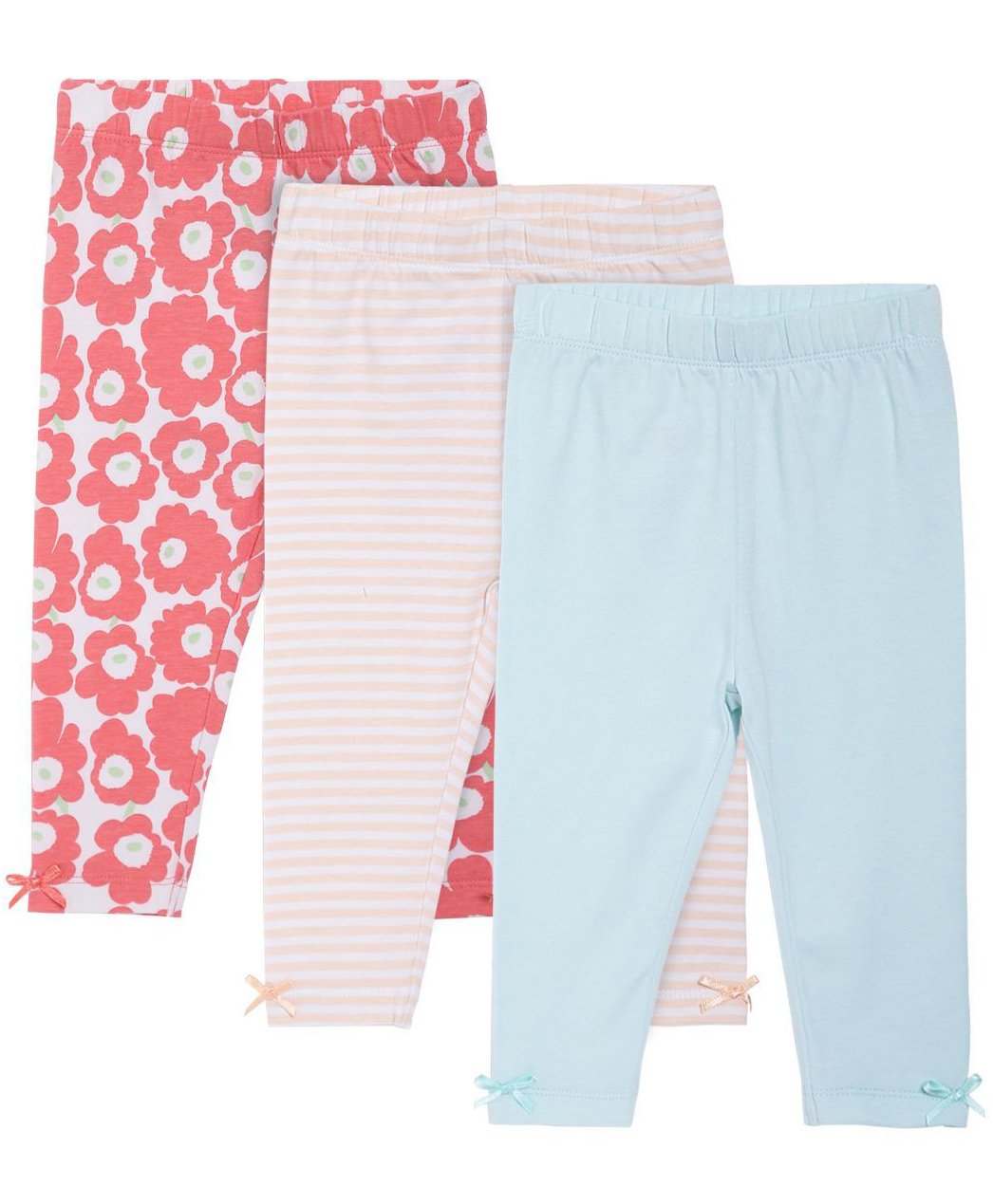 MINI KLUB Cotton Pack Of 3 Floral Printed & Striped Leggings - Multi Colour-image-27