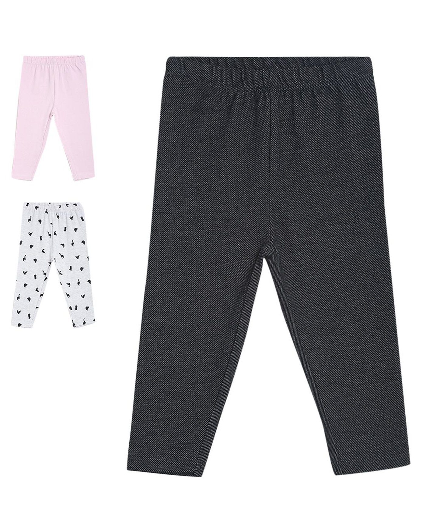 MINI KLUB Cotton Pack Of 3 Animals Printed & Solid Leggings - Multi Colour-image-10
