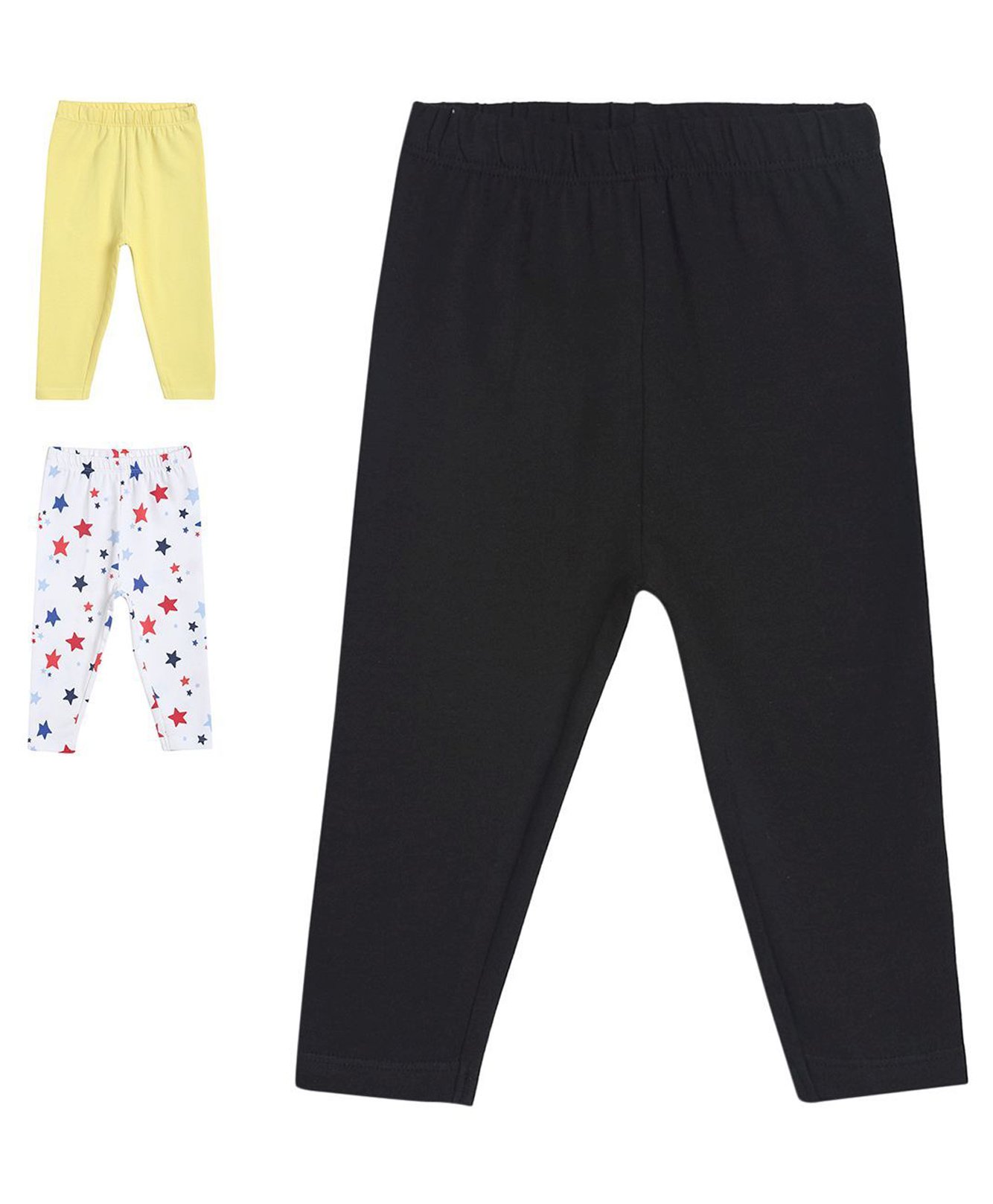 MINI KLUB Cotton Pack Of 3 Stars Printed & Solid Leggings - Multi Colour-picture-17