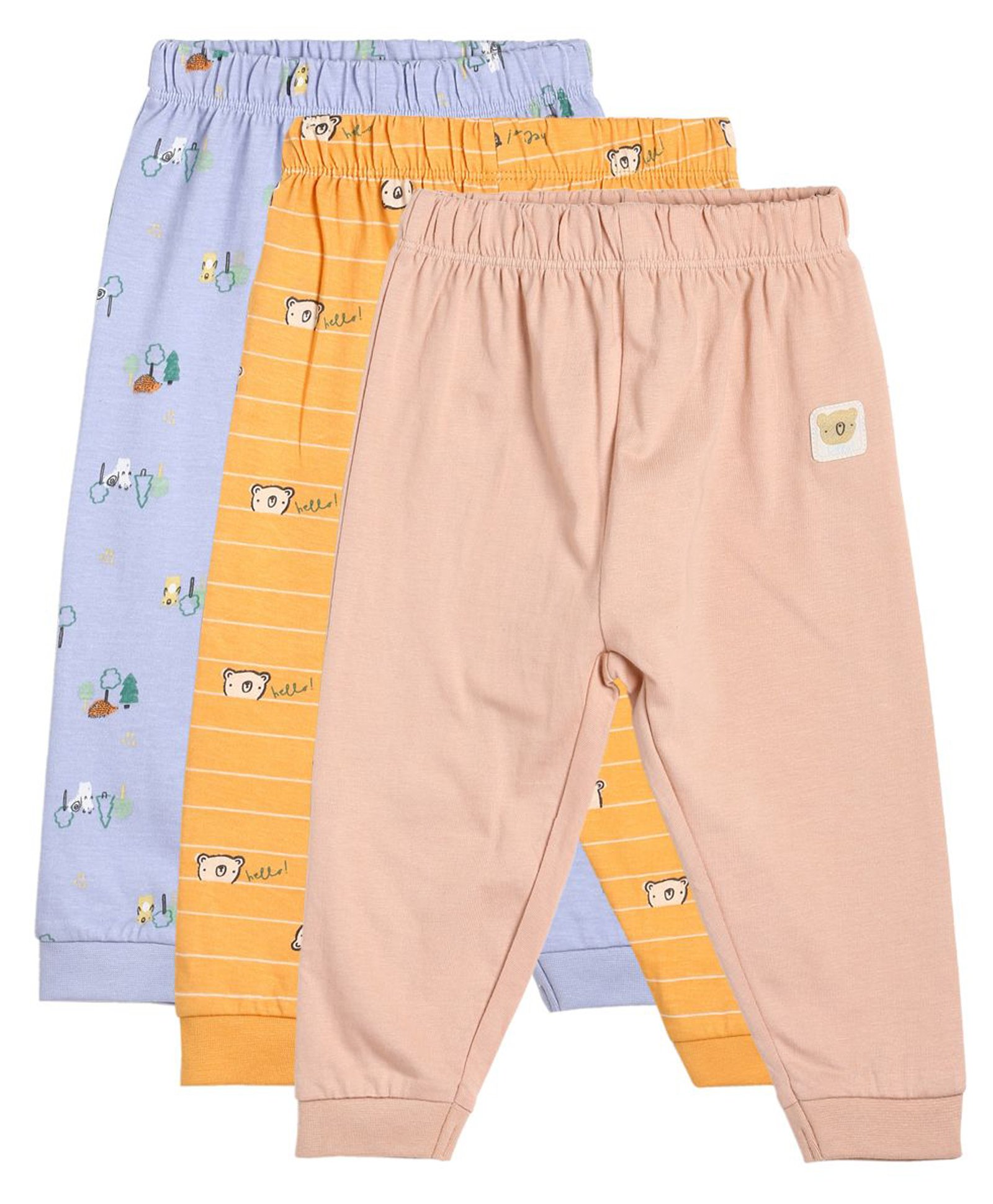 MINI KLUB Cotton Pack Of 3 Animals Printed & Striped Pants - Multi Colour-picture-12
