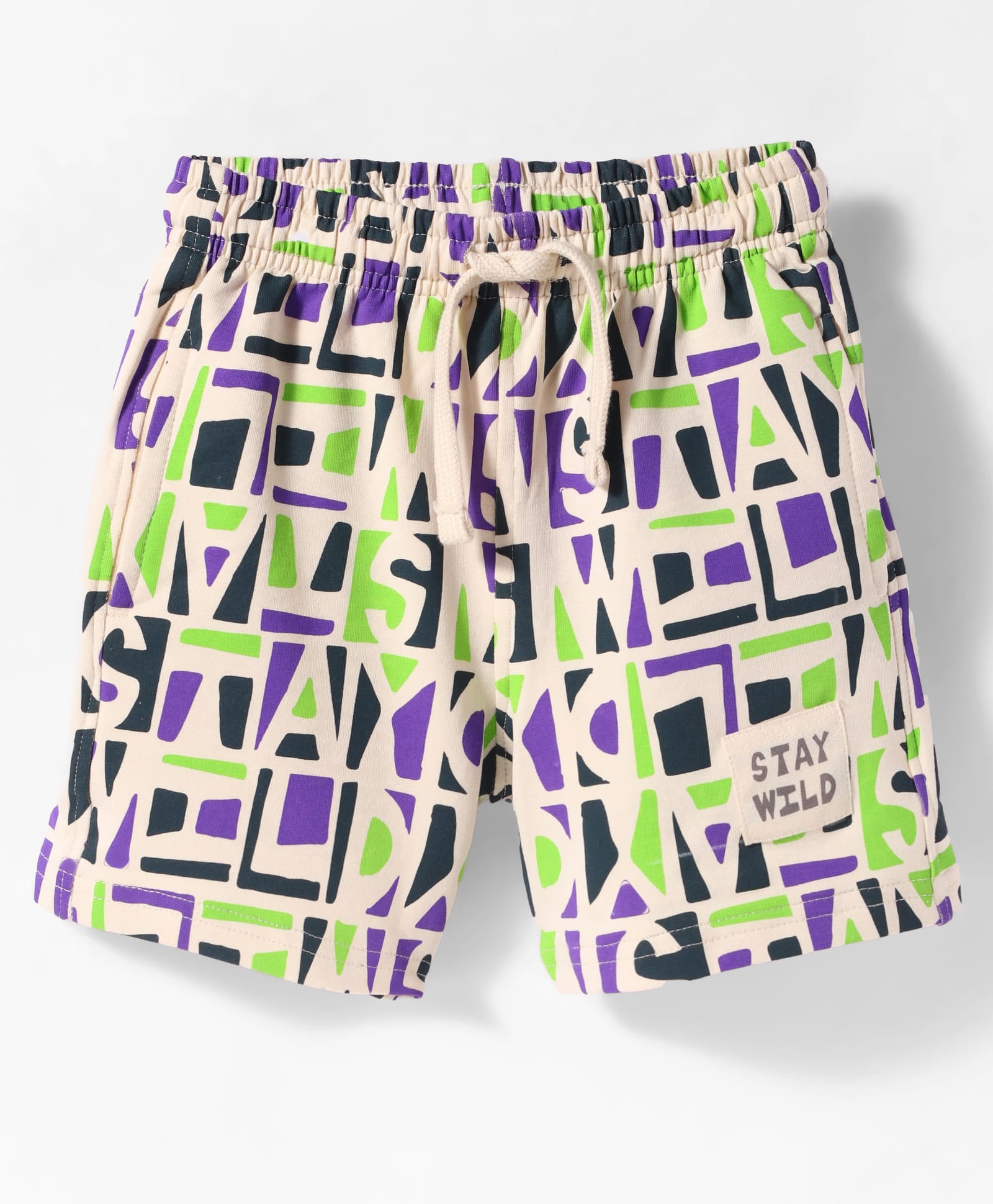 Doreme Terry Knit Knee Length Shorts with Text Print - Peach Purple-picture-11