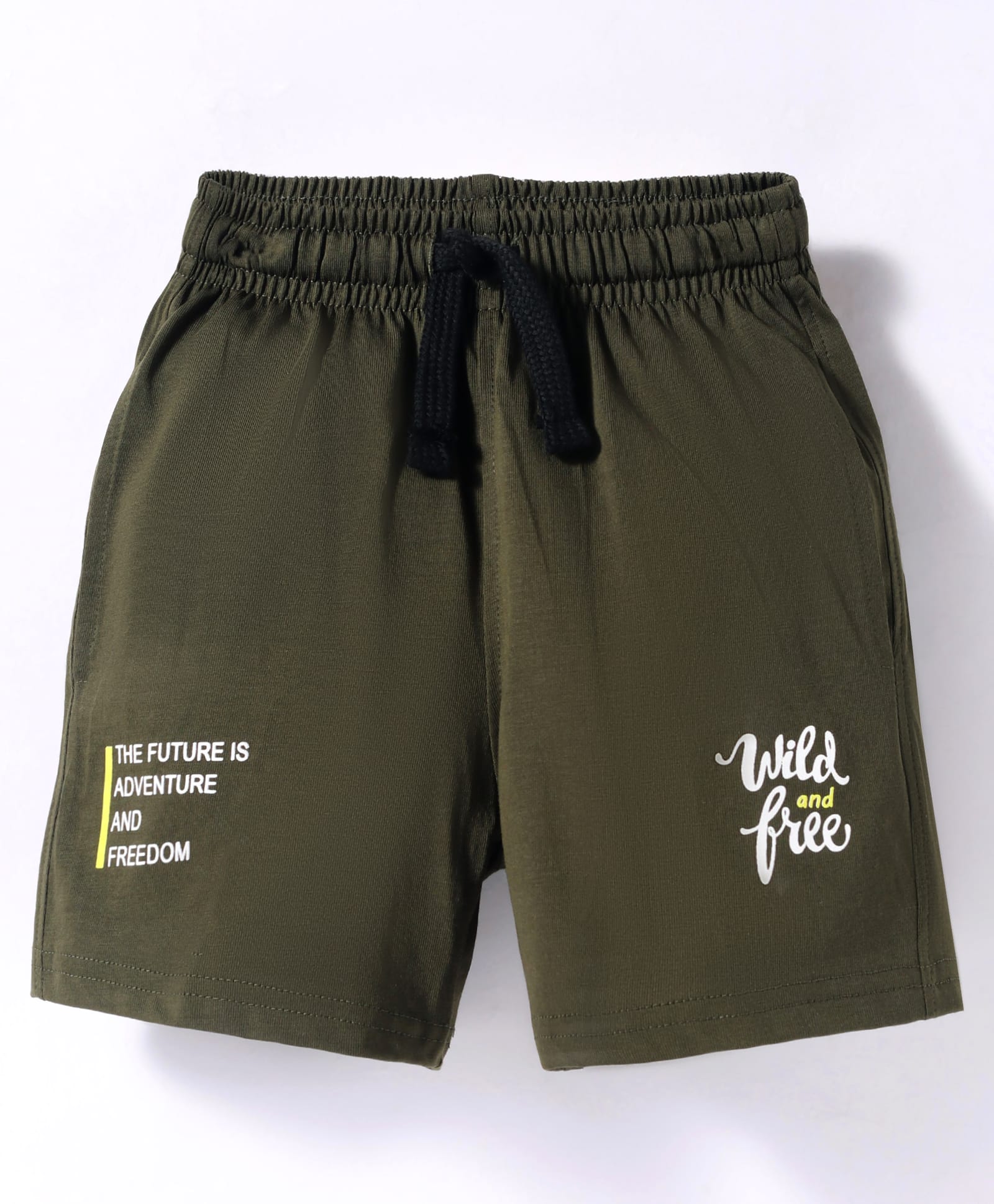 Doreme Terry Knit Knee Length Shorts With Text Print - Olive Green-picture-20