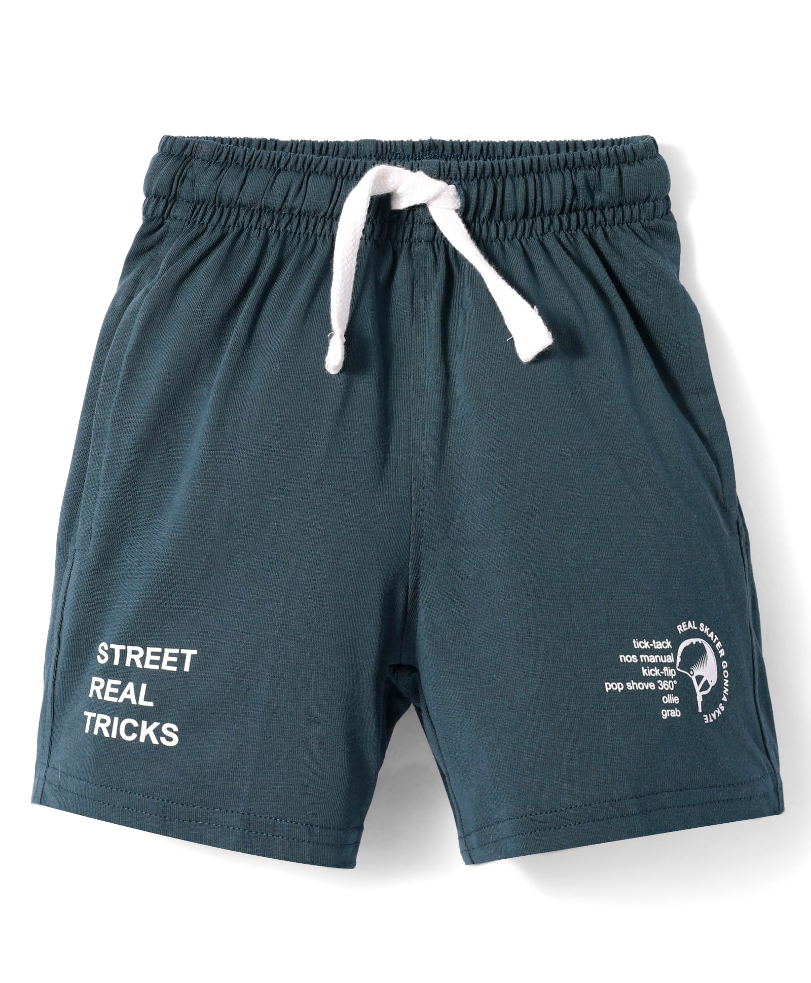 Doreme Terry Knit Knee Length Shorts With Text Print - Dark Green-picture-14