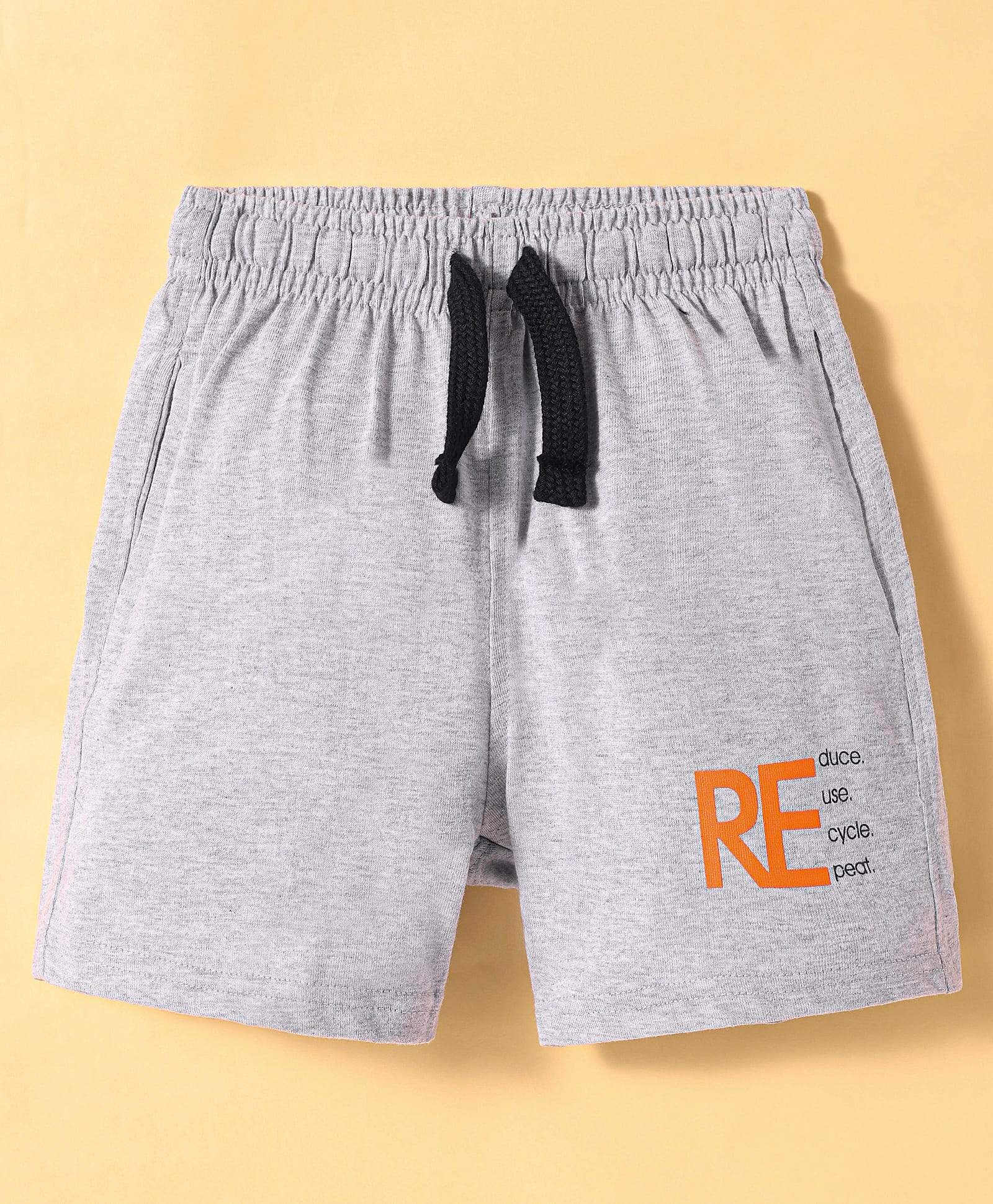 Doreme Terry Knit Knee Length Shorts With Text Print - Light Grey-image-32