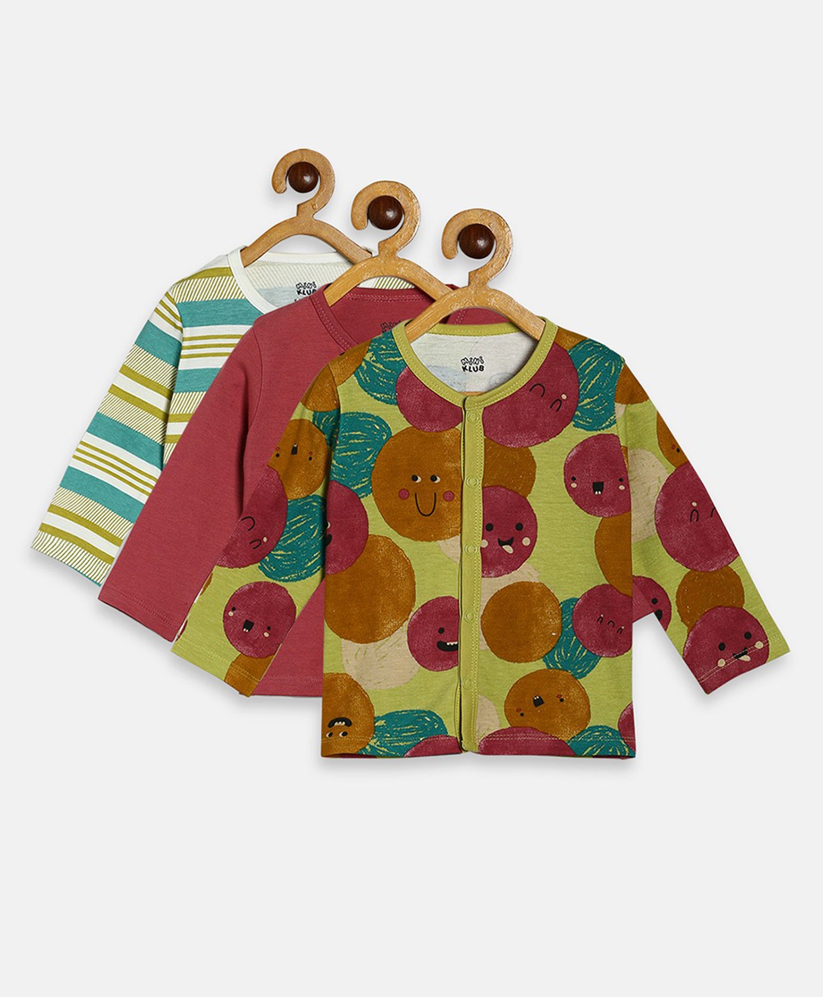 MINI KLUB Cotton Pack Of 3 Full Sleeves Happy Go Lucky Text Printed & Striped Jhablas - Multi Colour-image-13