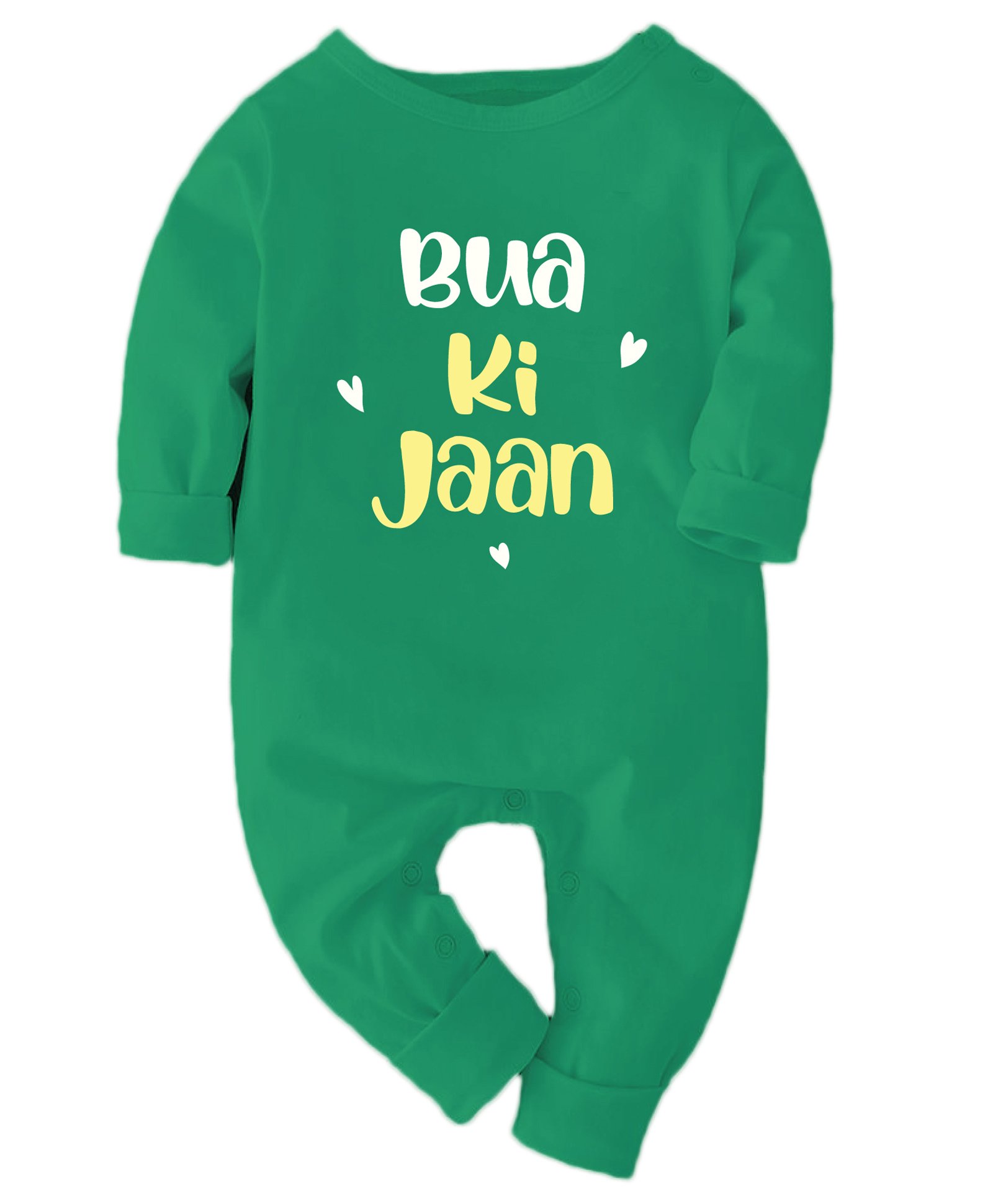 Zeezeezoo 100% Cotton Full Sleeves Bua Ki Jaan Text Printed Romper - Green-image-34