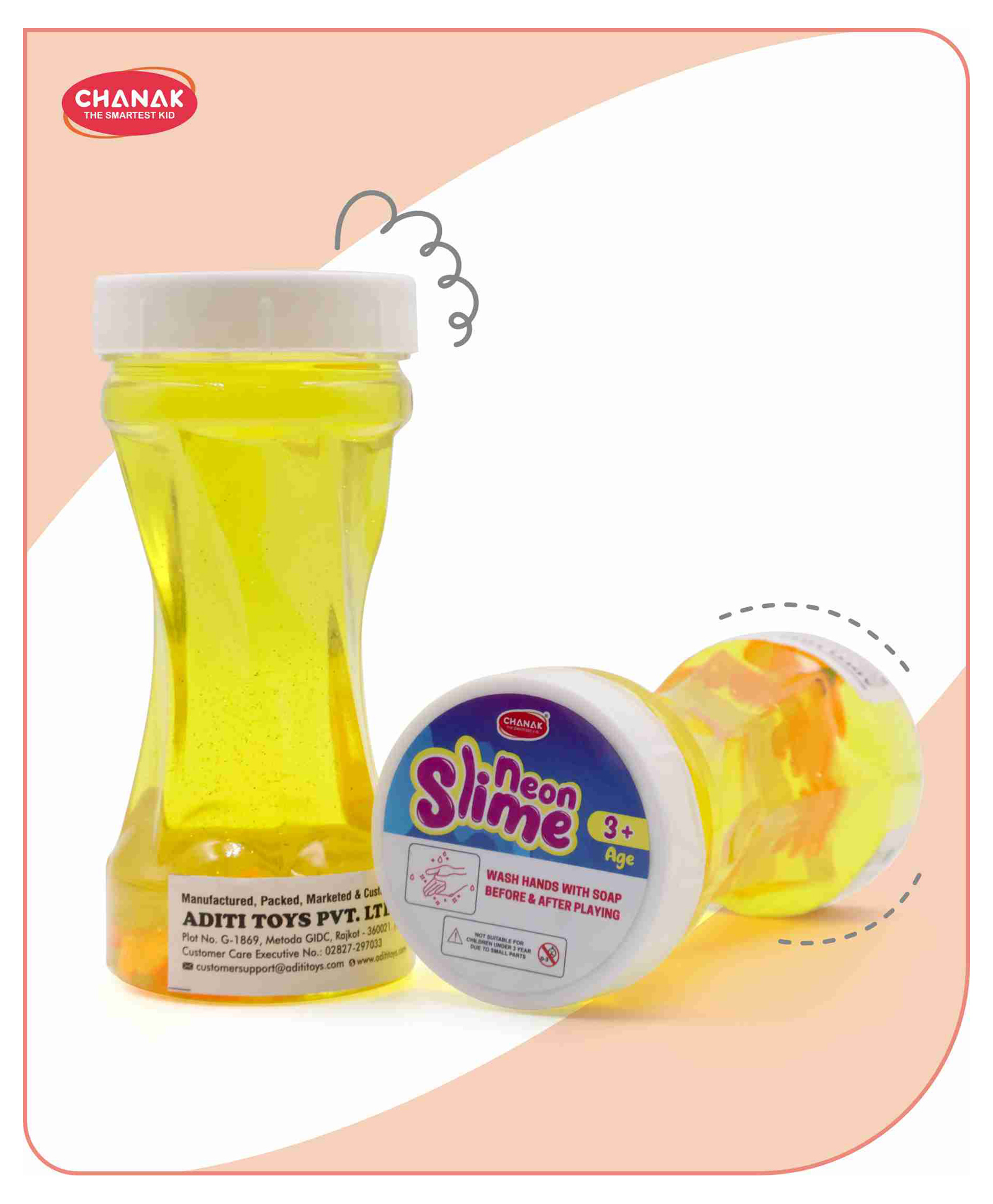 Aditi Toys Glitter Scented Slime Kit - Neon Colored, Non-Sticky, Stress-Relief Slime for Kids, Soft and Non-Toxic (Yellow, Pack of 2, 150ml Each)-picture-27