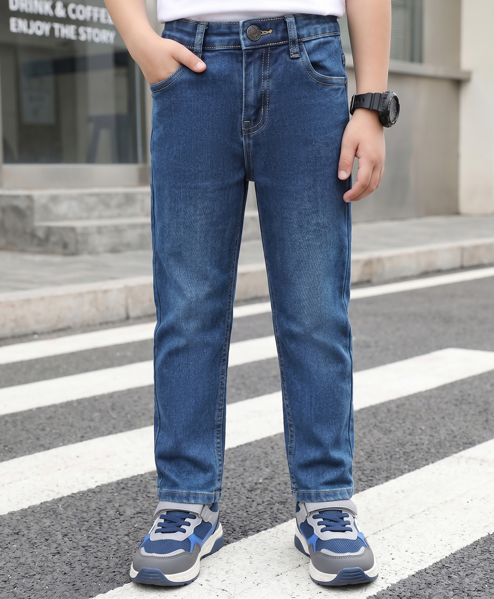 kookie kids india Kookie Kids Woven Full Length Solid Denim Jeans - Blue-picture-15