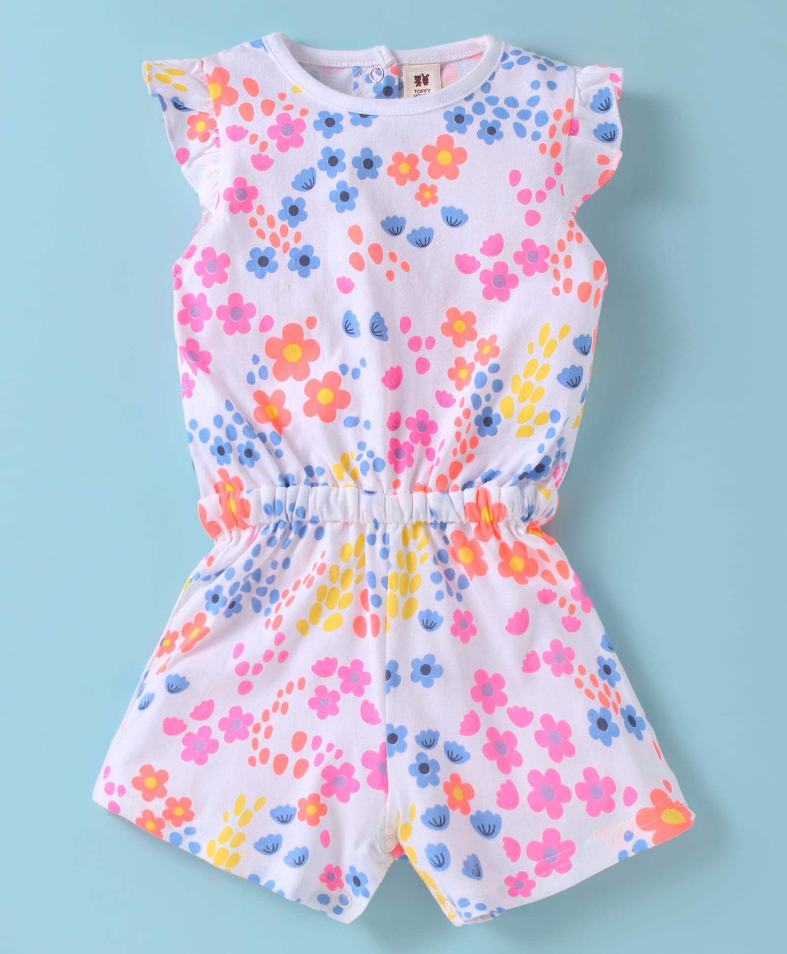 ToffyHouse Knit Frill Sleeves Jumpsuit With Floral Print - White-image-12