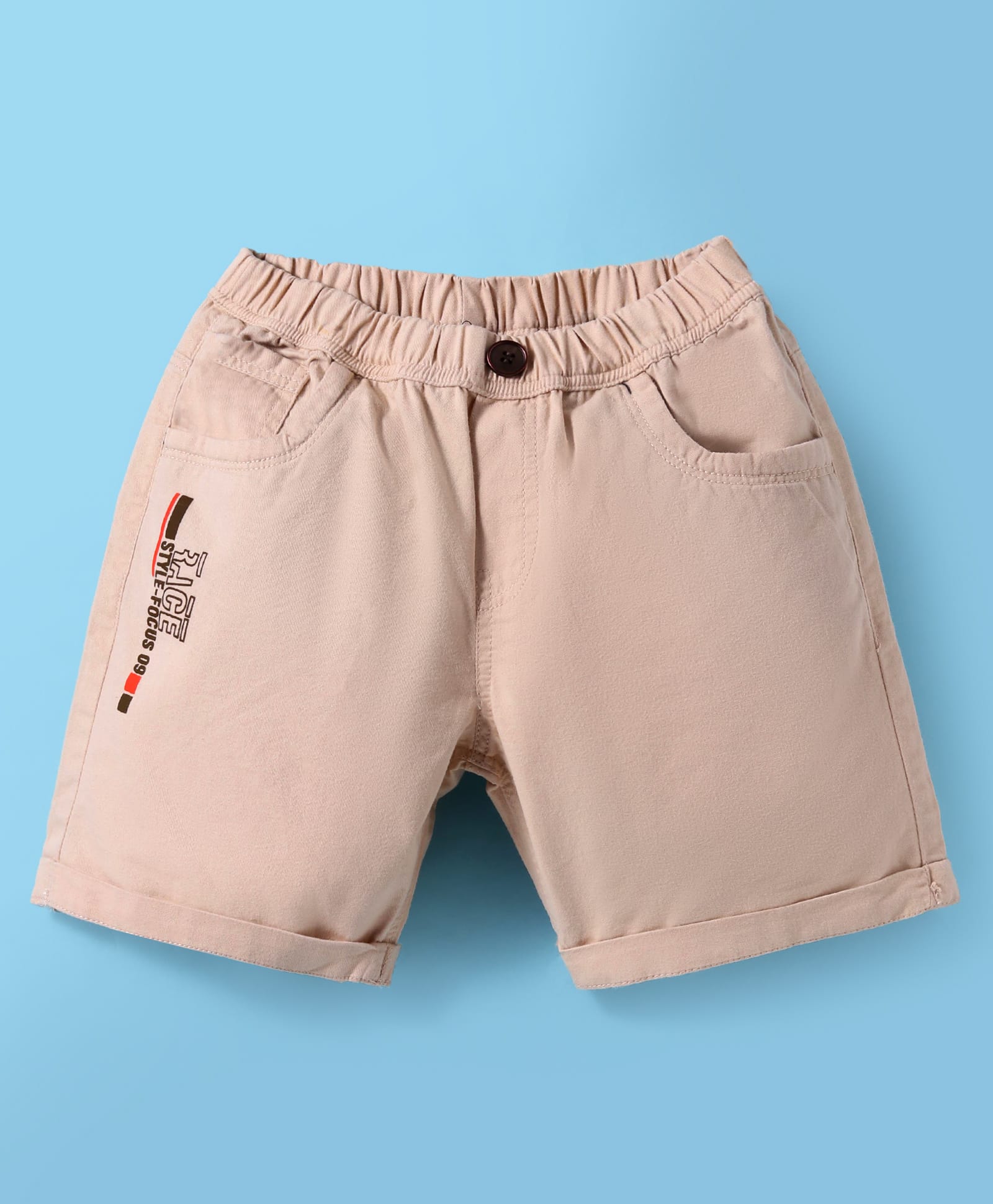 Olio Kids Cotton Knit Above Knee Length Shorts With Text Print - Tan-image-4