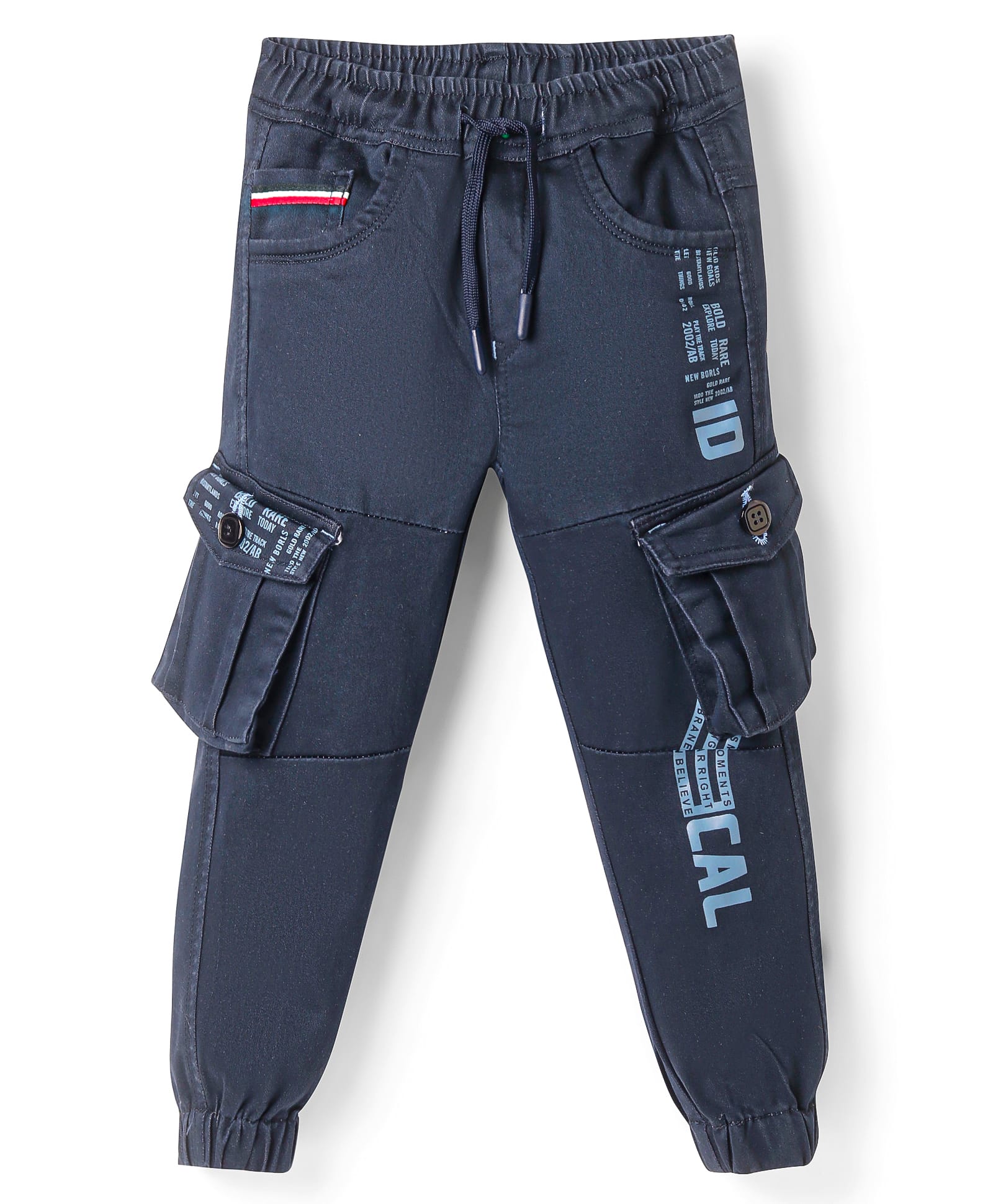 Olio Kids Cotton Woven Full Length Trousers with Text Print - Navy Blue-picture-26