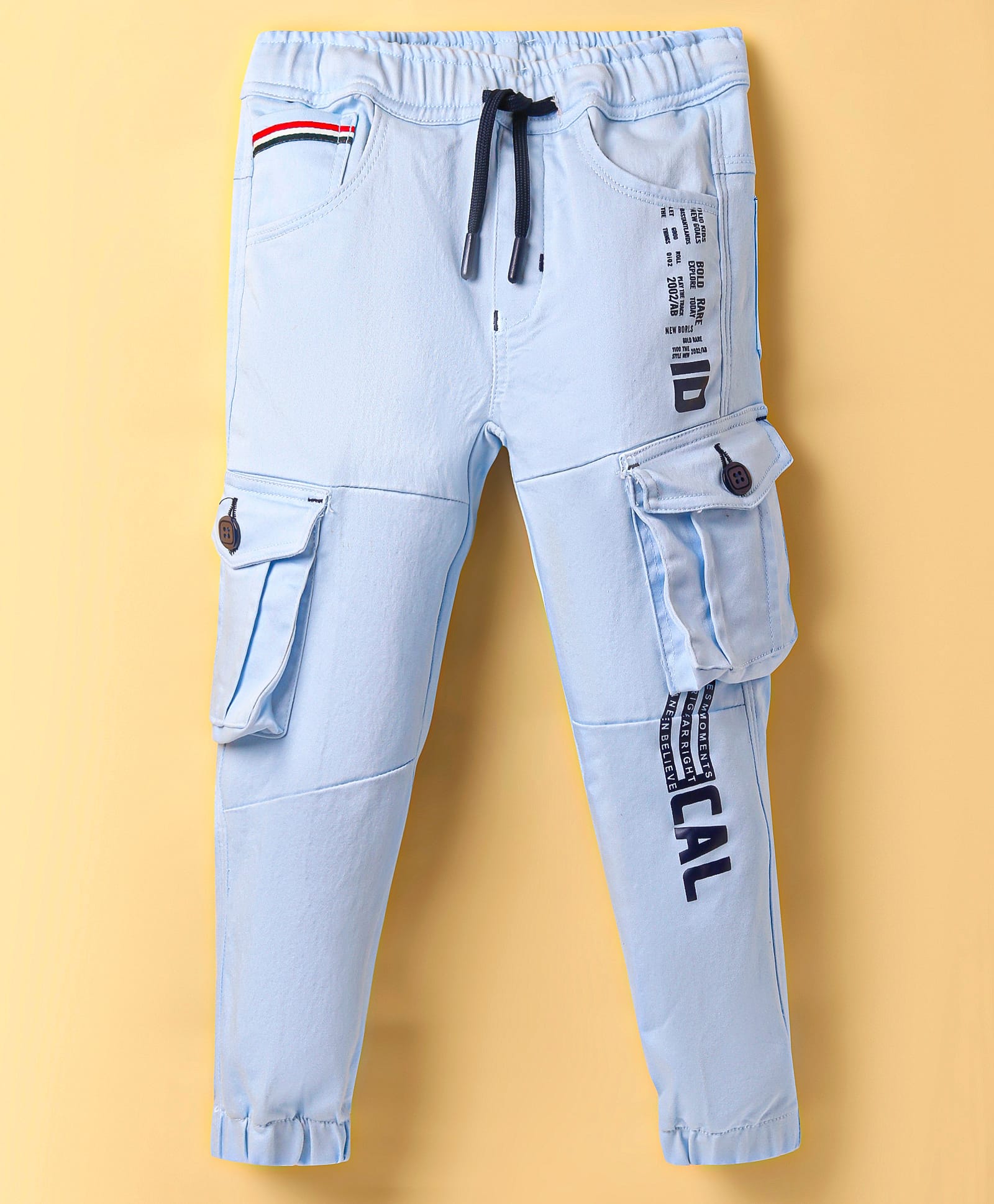 Olio Kids Cotton Woven Full Length Trousers with Text Print - Light Blue-picture-27