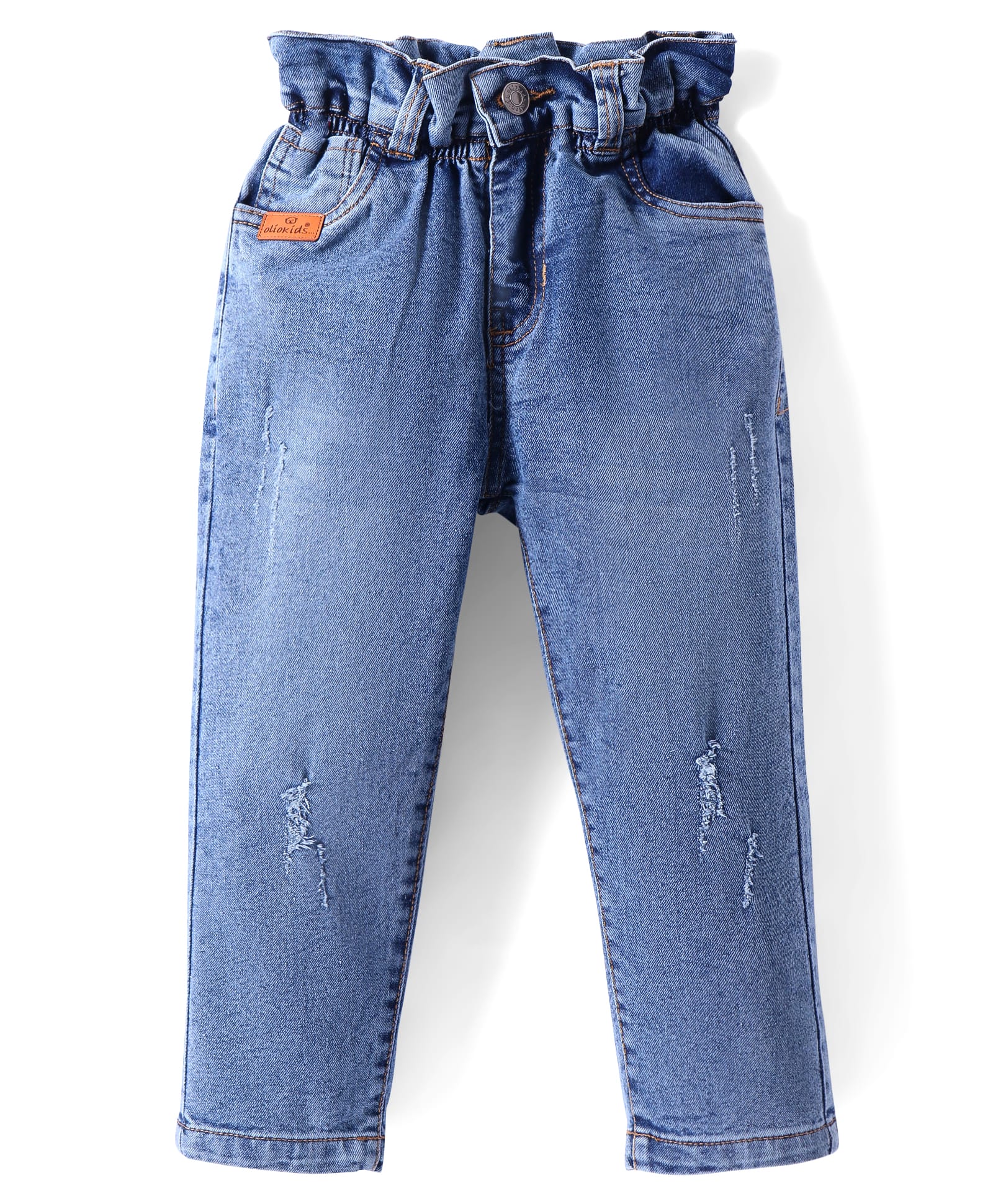 Olio Kids Denim Knit Full Length Paper Bag Jeans - Blue-picture-19