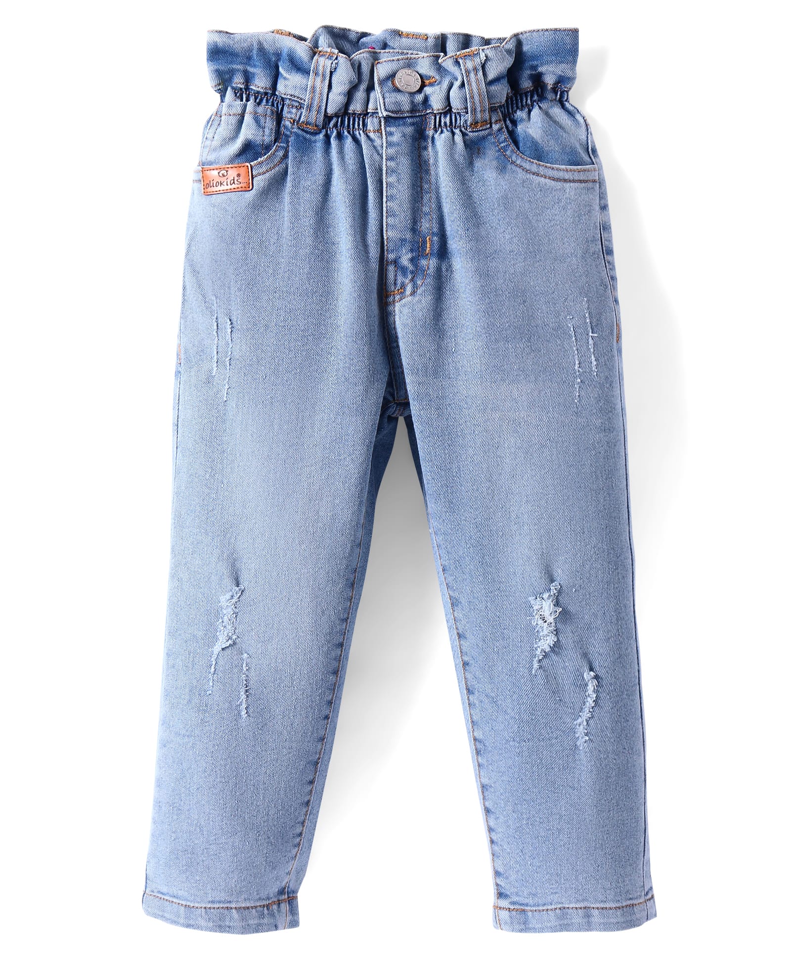 Olio Kids Denim Knit Full Length Paper Bag Jeans -Light Blue-picture-18