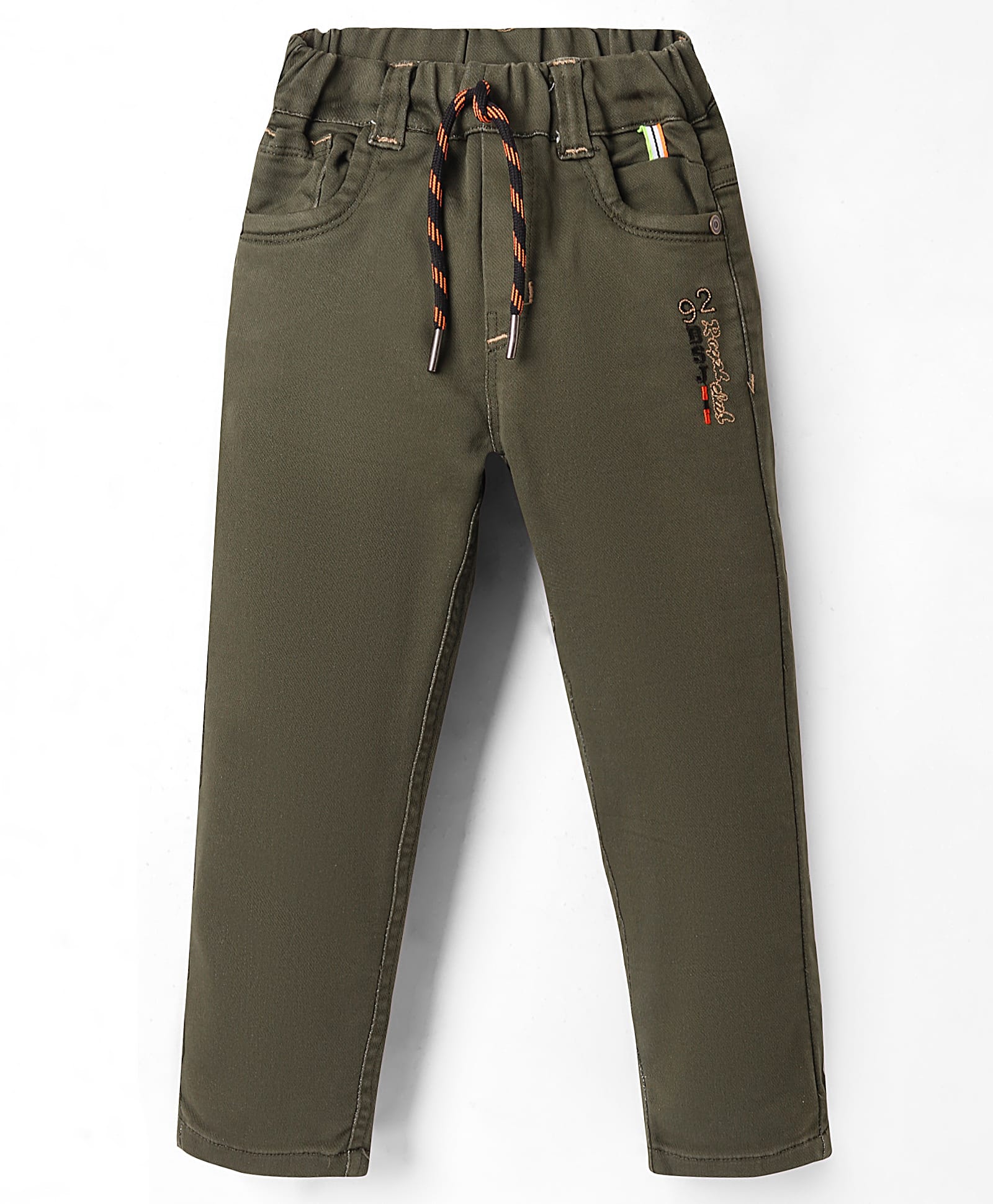 Olio Kids Cotton Woven Full Length Trousers with Text Embroidery - Olive Green-picture-29