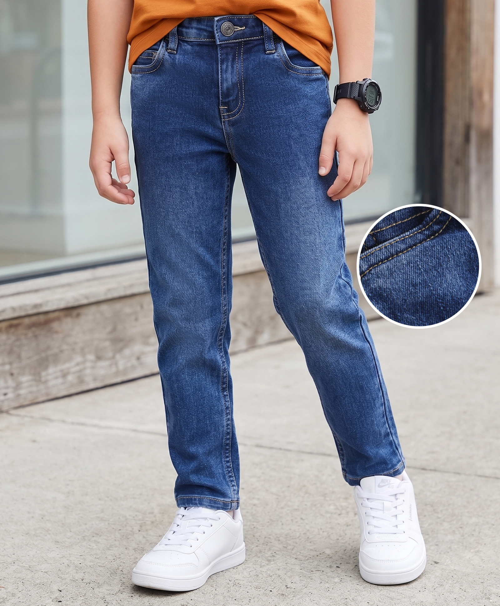 kookie kids india Kookie Kids Woven Full Length Solid Denim Jeans - Navy Blue-picture-12