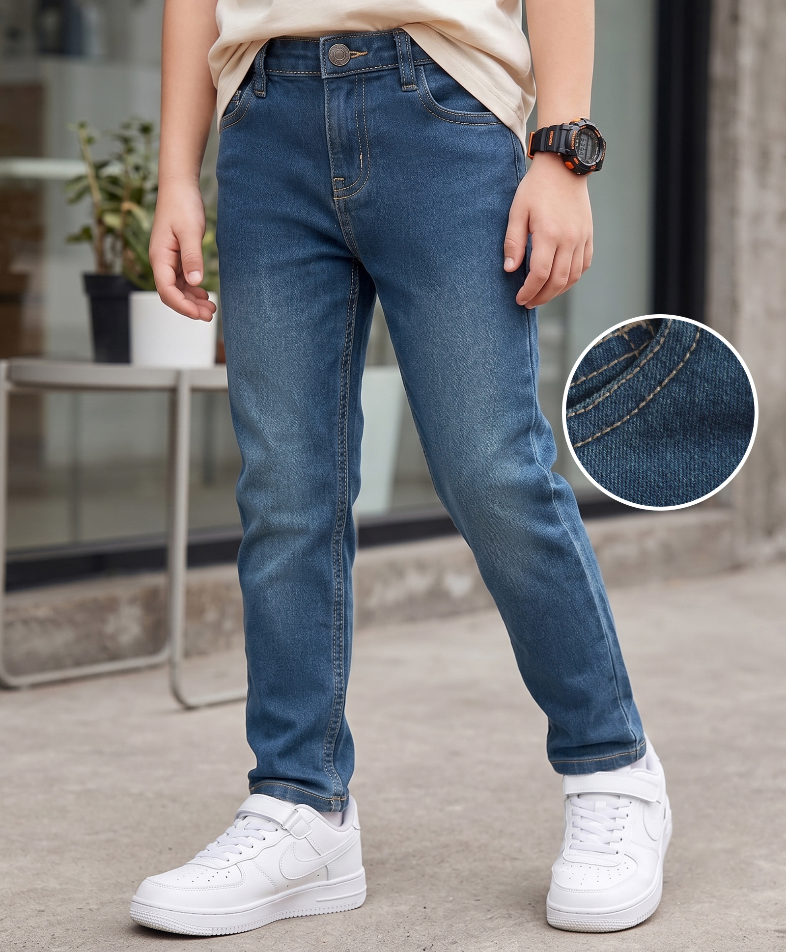 kookie kids india Kookie Kids Woven Full Length Solid Denim Jeans - Indigo-picture-10
