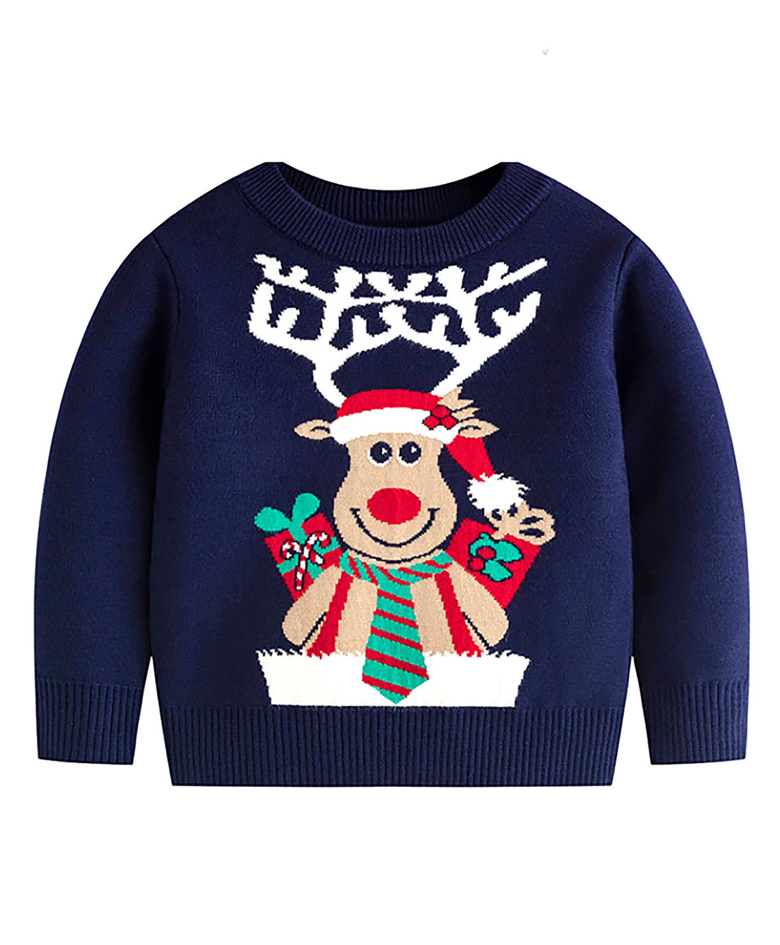 Little Surprise Box Christmas Theme Cotton Knitted Full Sleeves Reindeer Designed Cardigan - Navy Blue-image-35