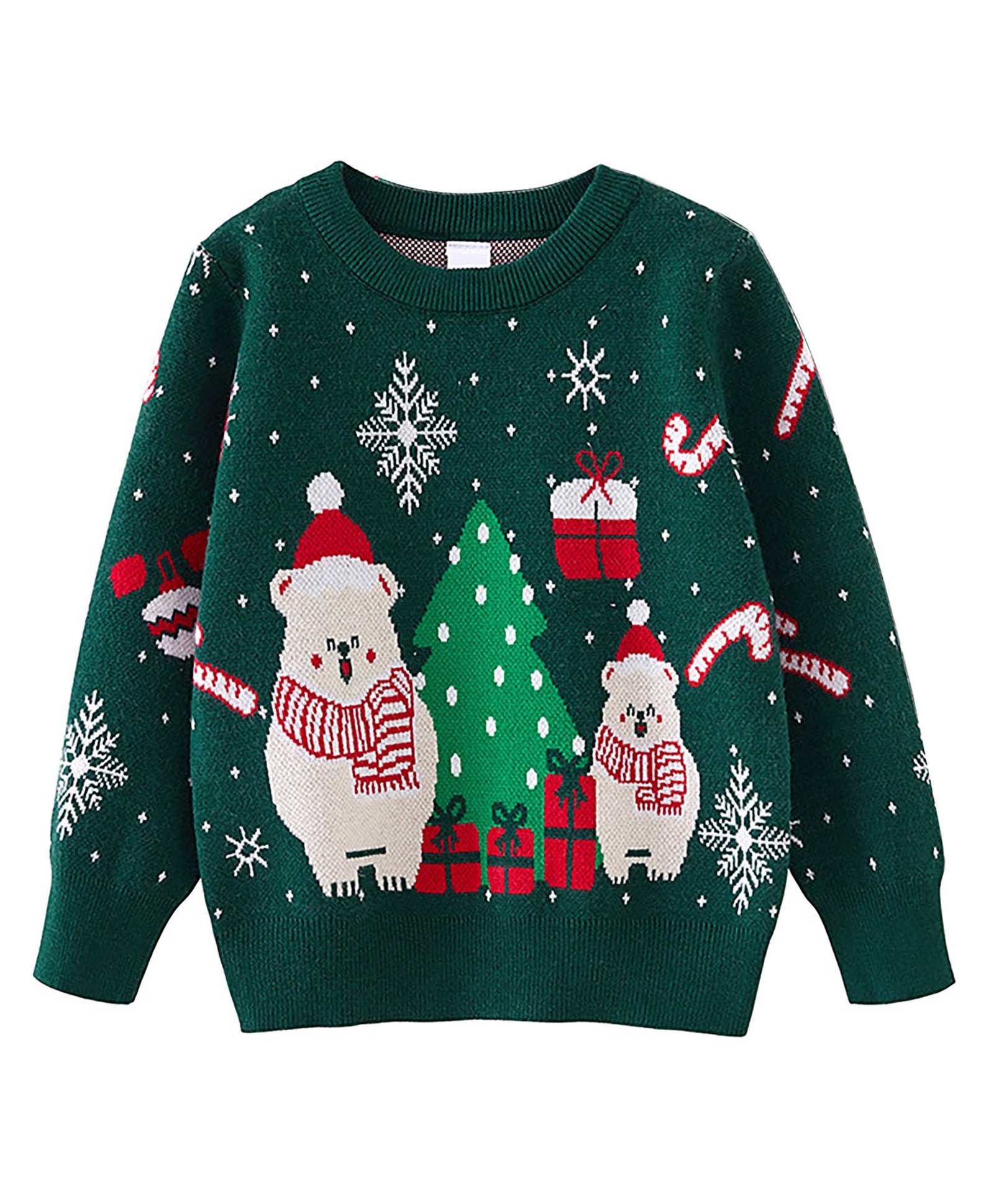 Little Surprise Box Christmas Theme Cotton Knitted Full Sleeves Polar Bears Designed Cardigan - Green-picture-31