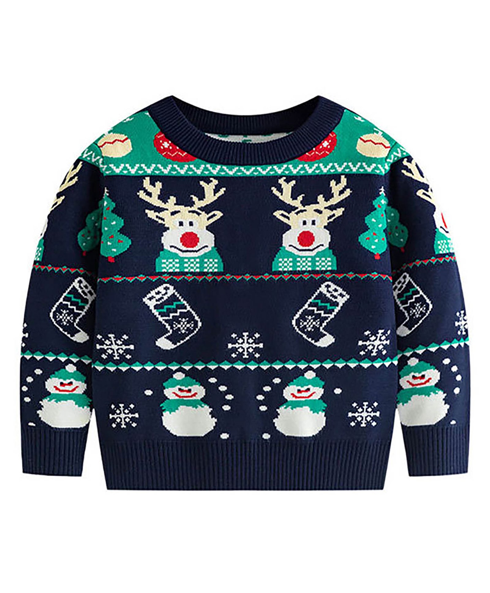 Little Surprise Box Christmas Theme Cotton Knitted Full Sleeves Reindeer Designed Cardigan - Navy Blue-picture-24