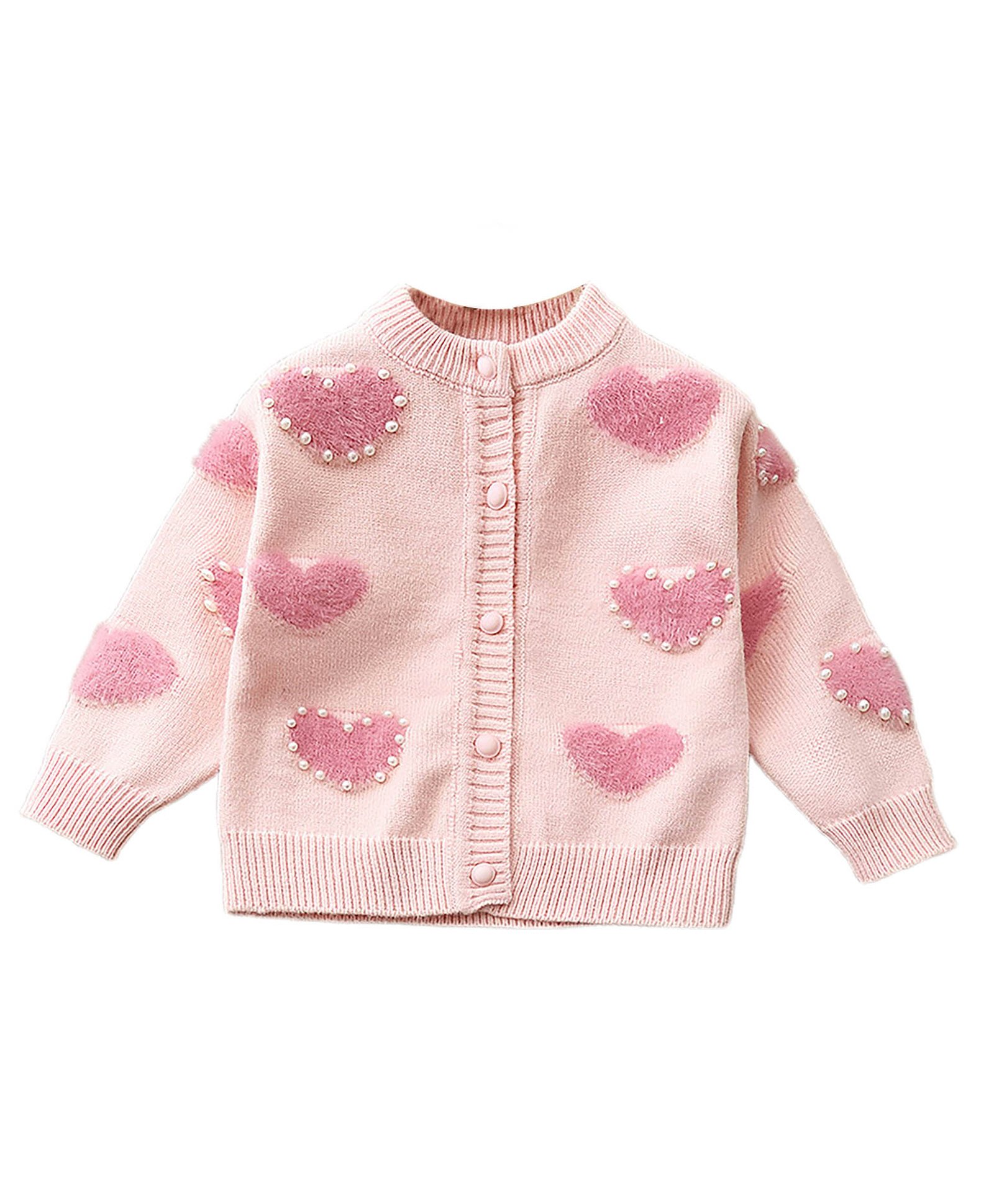 Little Surprise Box Cotton Knitted Full Sleeves Heart Patch Detailed & Pearls Embellished Cardigan - Baby Pink-image-20
