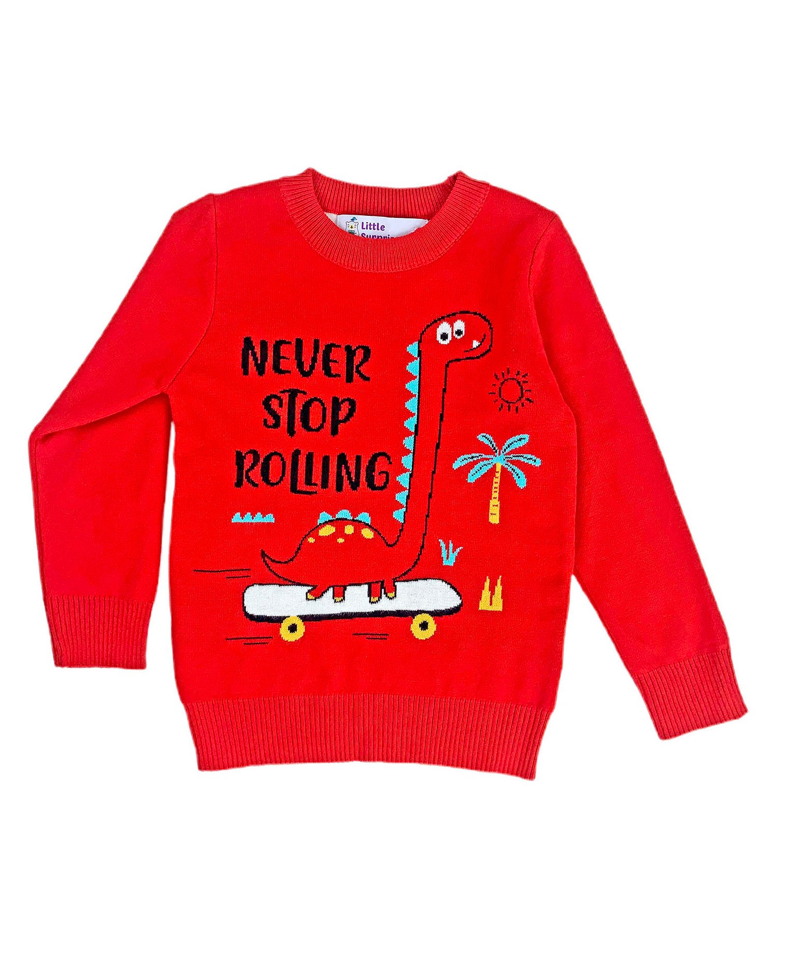 Little Surprise Box Cotton Knitted Full Sleeves Dinosaur Designed Cardigan - Red-picture-34