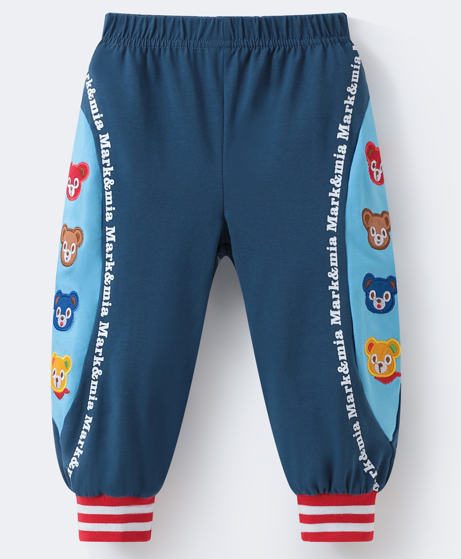 Mark & Mia Cotton Full Length Cut & Sew Pants with Bear Patch & Text Print - Navy Blue-picture-11