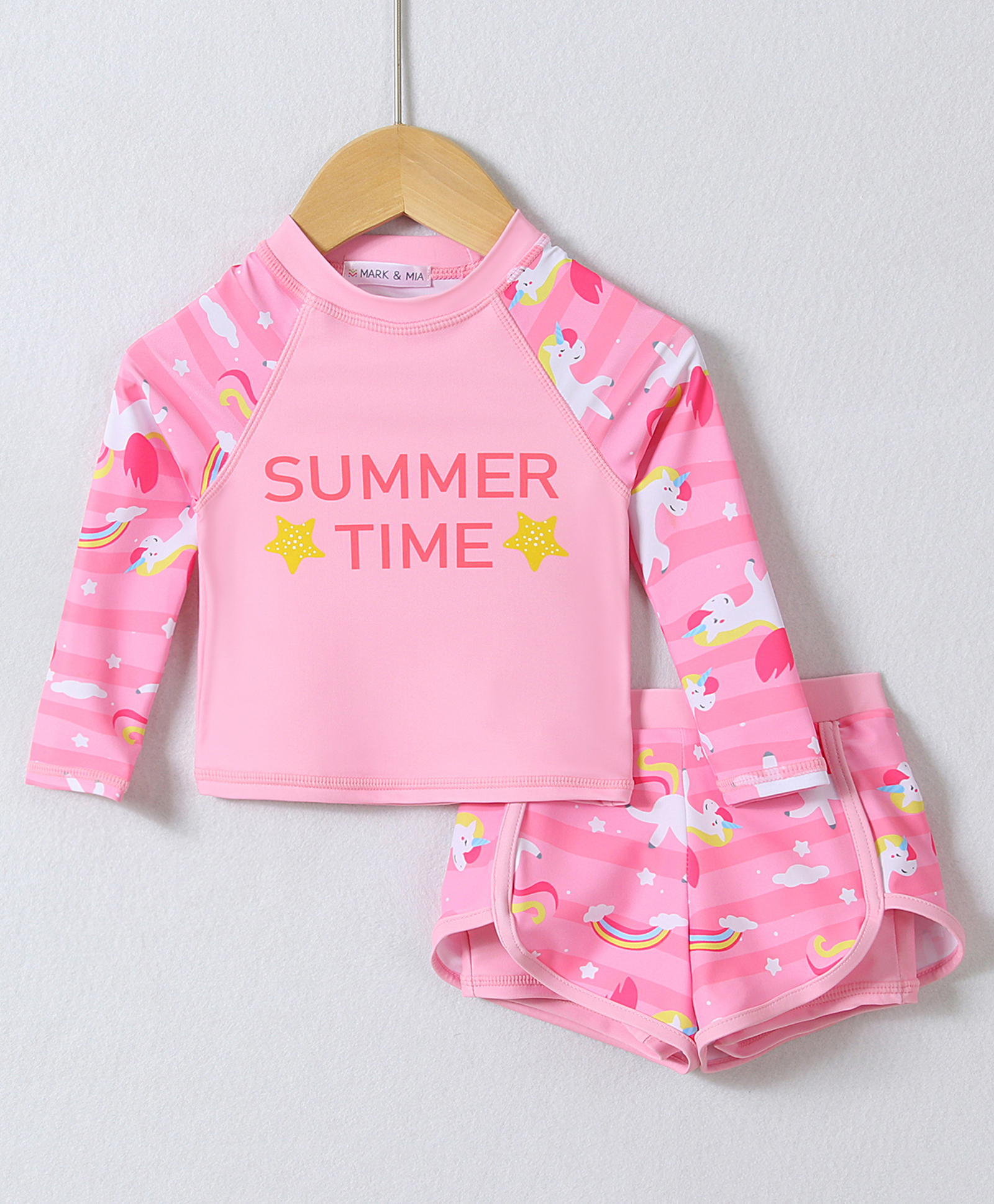 Mark & Mia Full Raglan Sleeves Two Piece Swimsuit with Unicorn Print - Pink-image-43