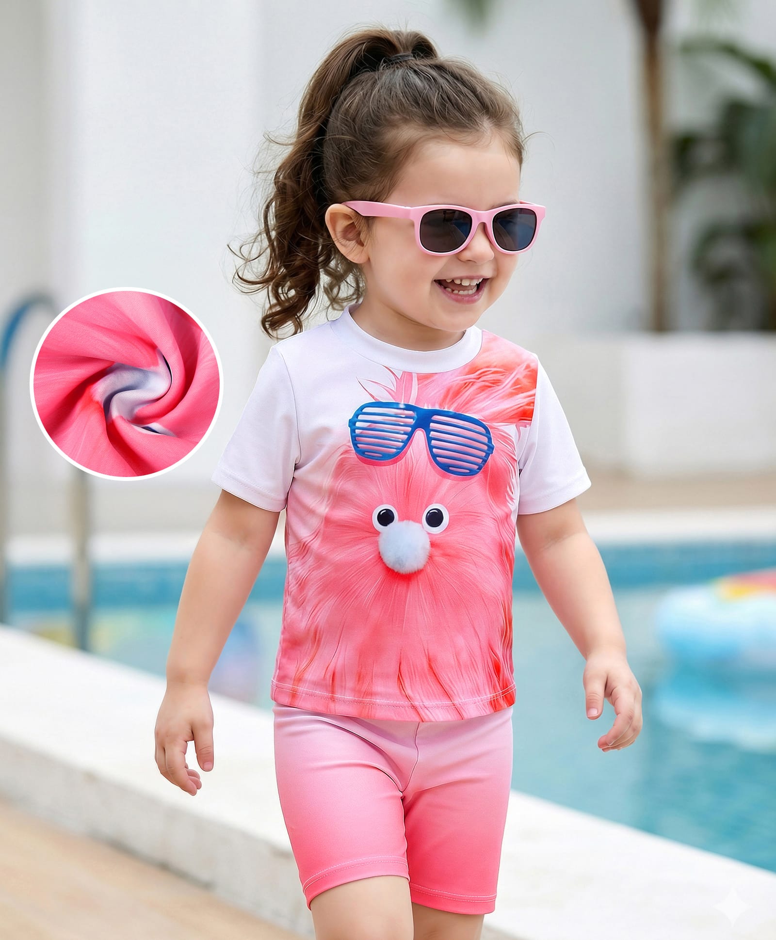 Mark & Mia Half Sleeves Two Piece Swimsuit with Goggles Print- Pink-image-43