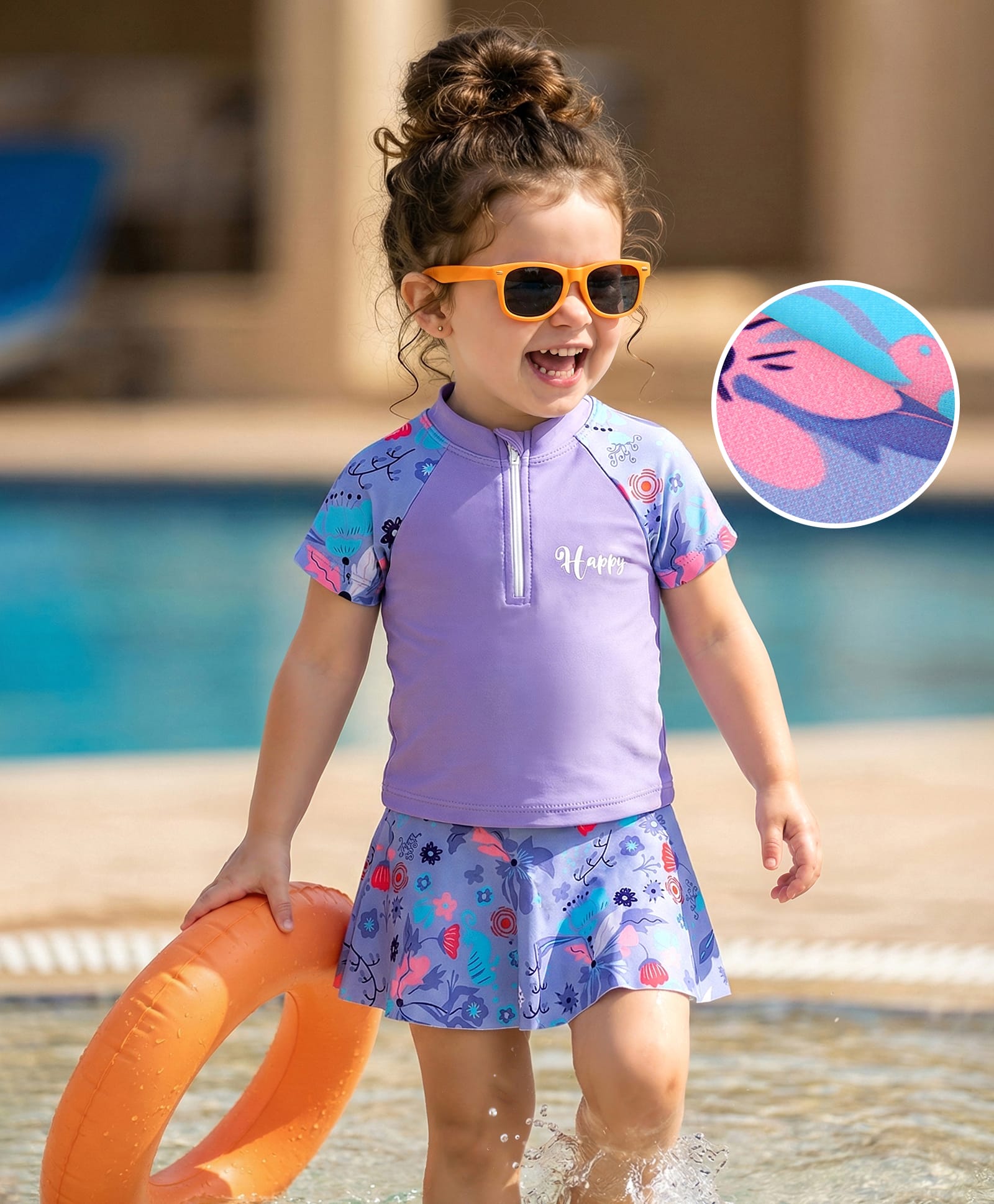Mark & Mia Half Raglan Sleeves Two Piece Swimsuit with Sea Life Print - Purple