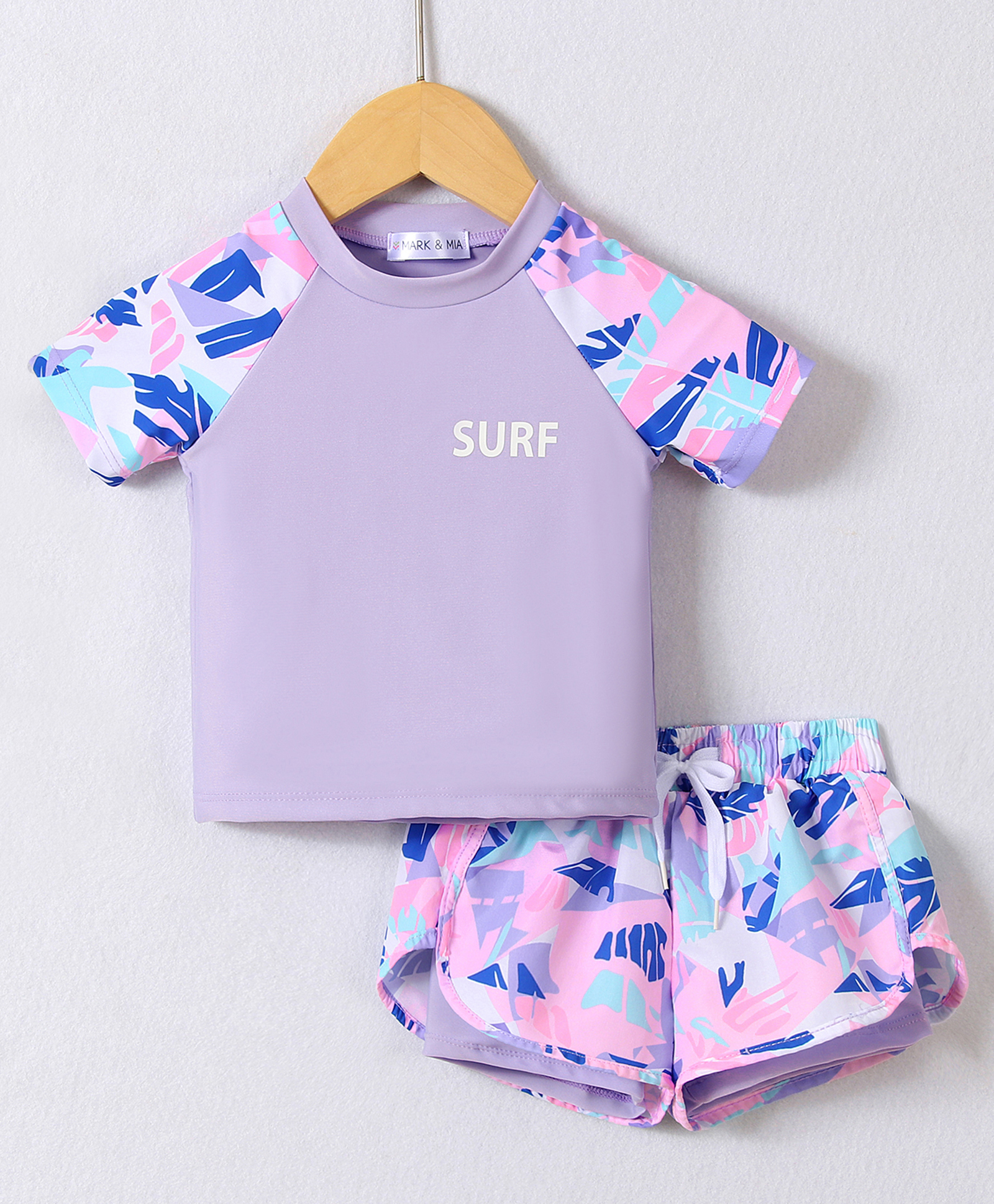 Mark & Mia Half Raglan Sleeves Two Piece Swimsuit with Text Print - Purple-image-15