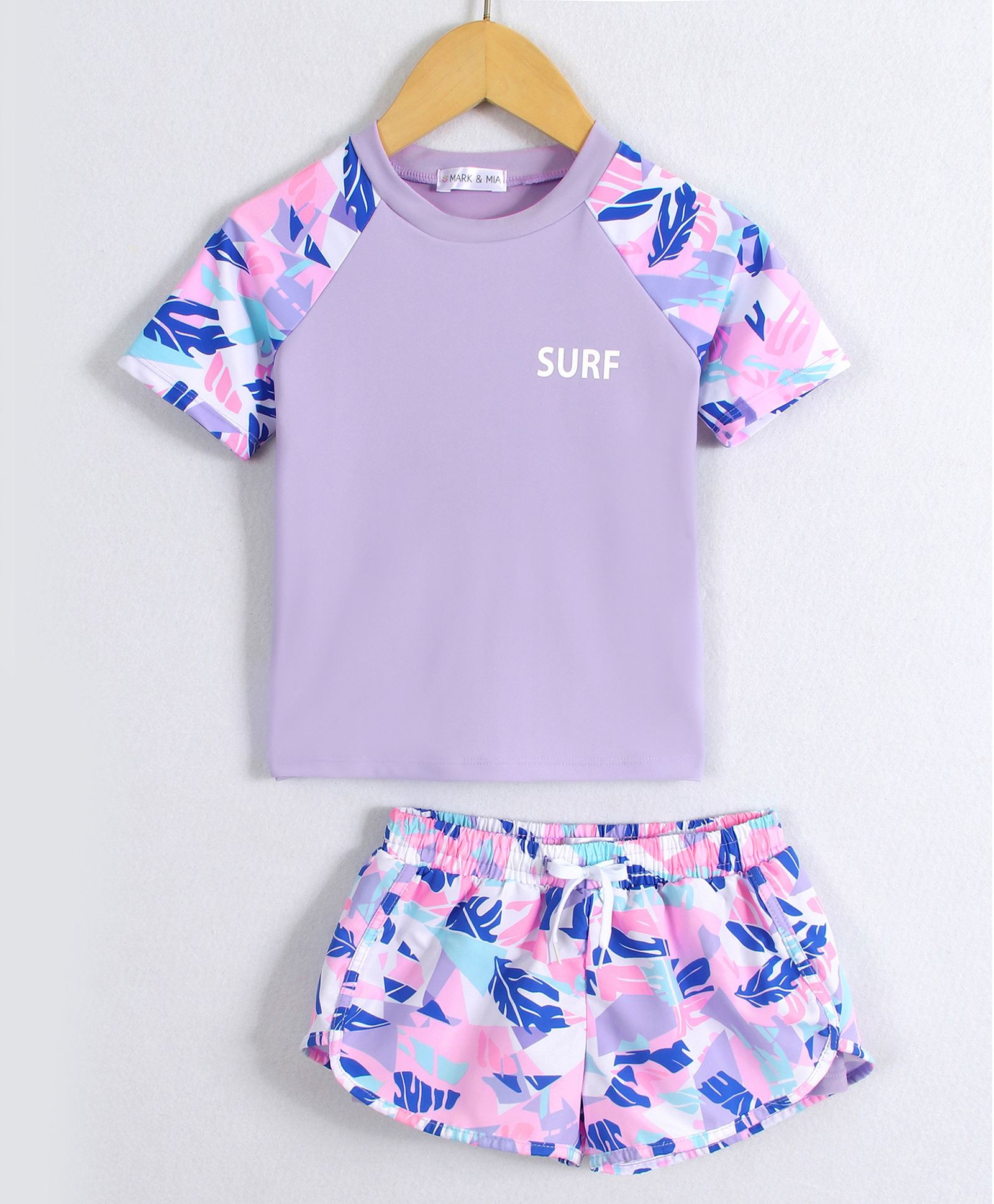 Mark & Mia Half Raglan Sleeves Two Piece Swimsuit with Tropical Print -Purple-image-16