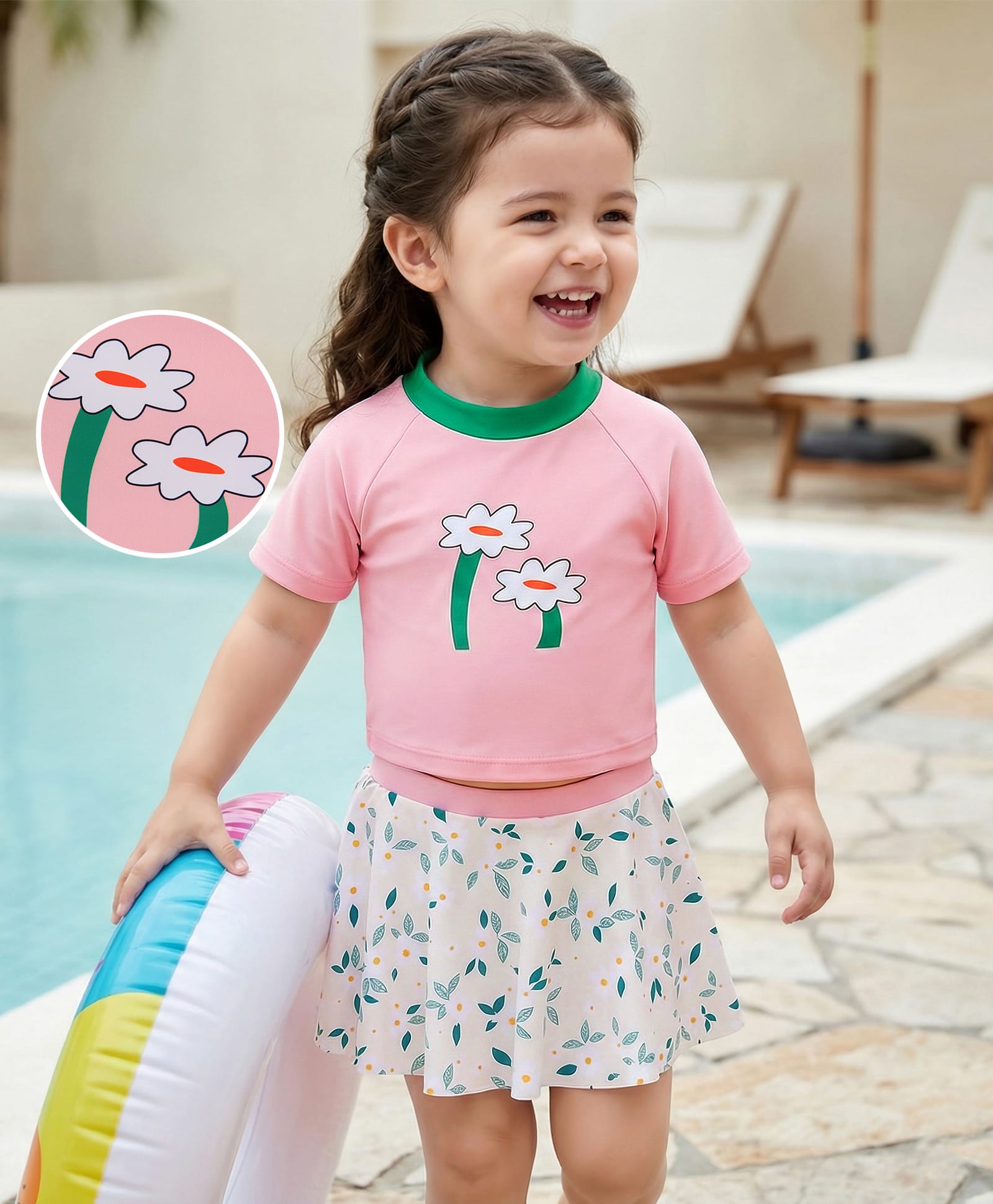 Mark & Mia Half Raglan Sleeves Two Piece Swimsuit with Floral Print - Pink-image-42