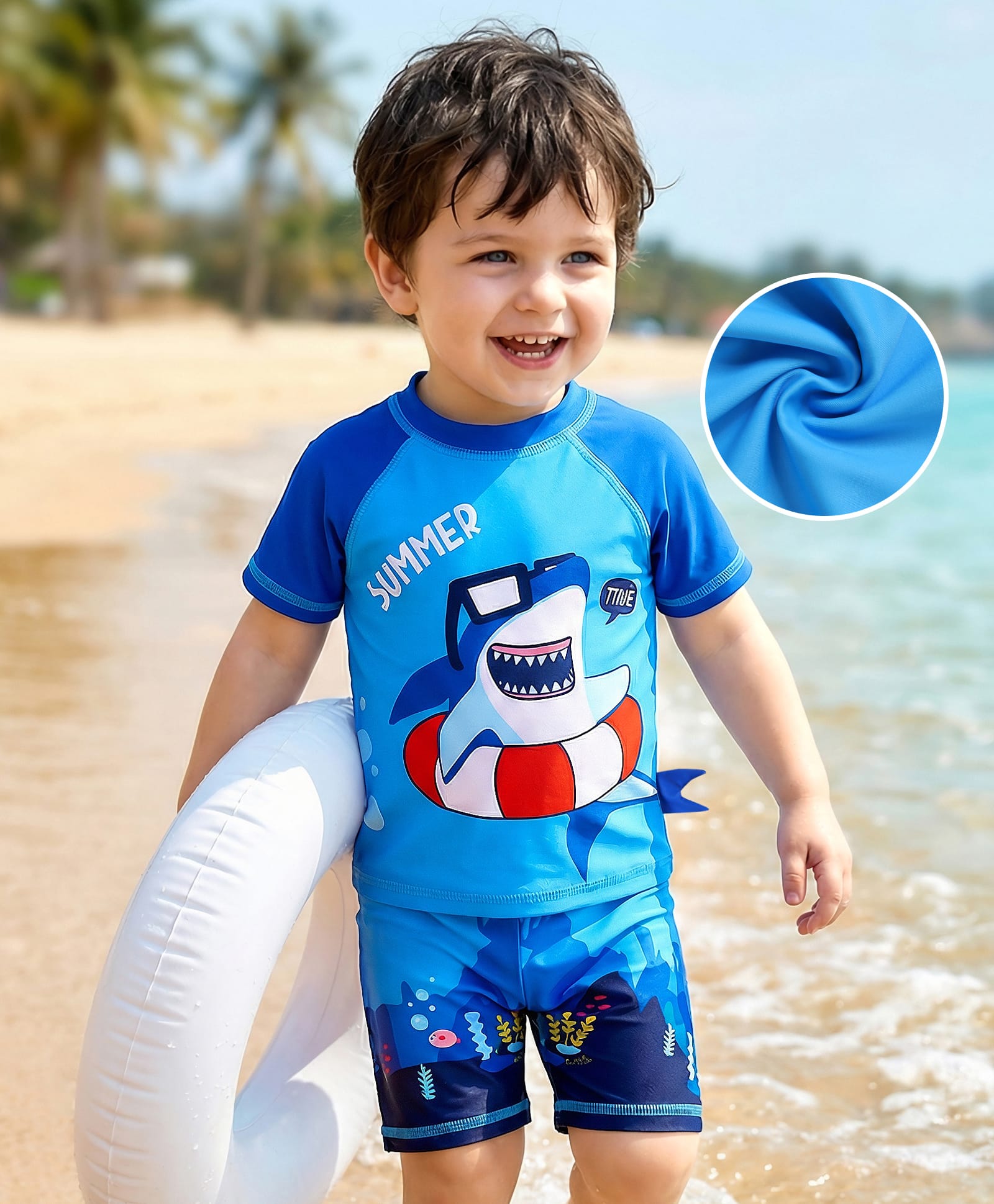 Mark & Mia Half Raglan Sleeves Two Piece Swimsuit with Shark Print - Blue-image-17