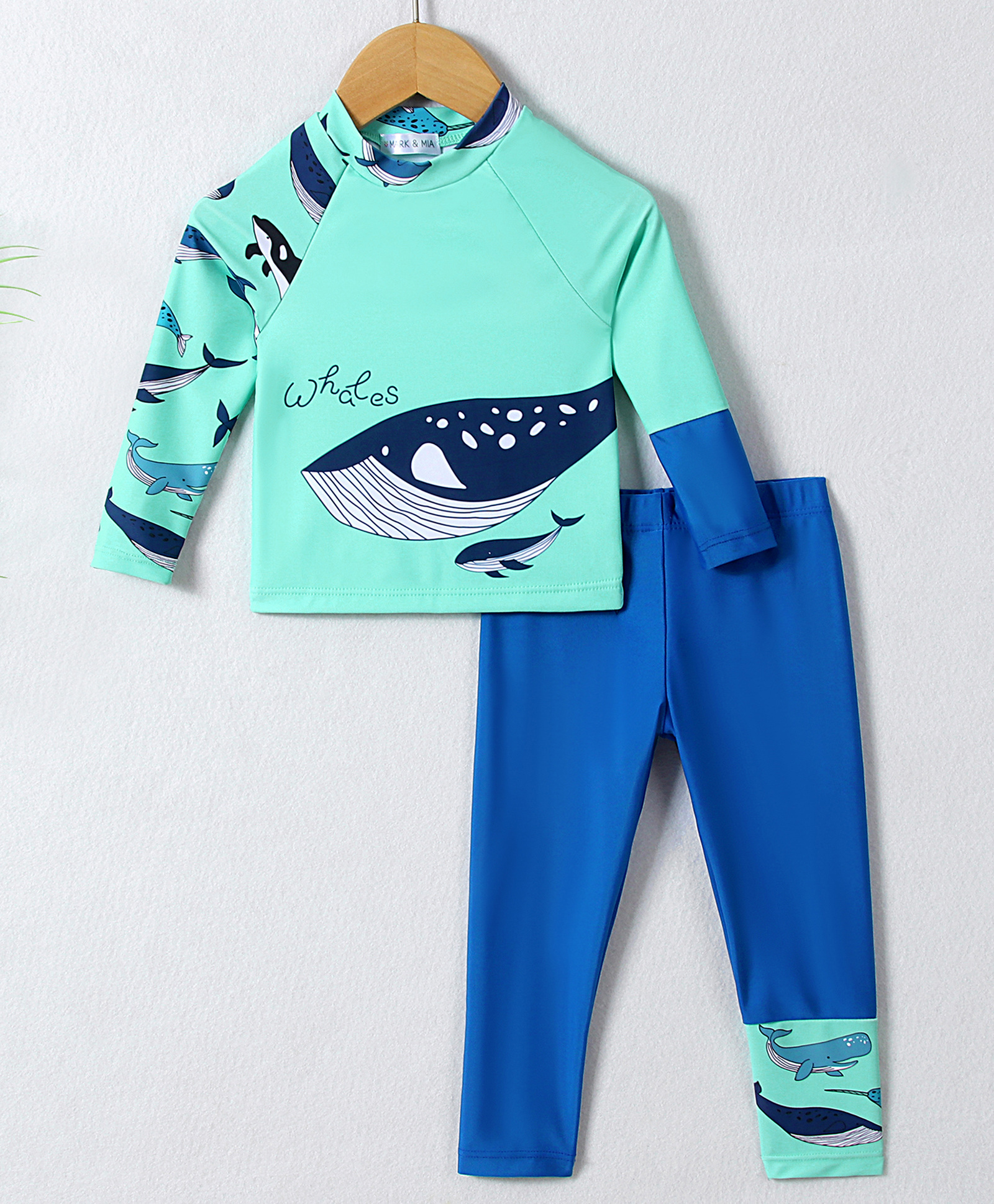 Mark & Mia Full Raglan Sleeves Two Piece Swimsuit with Whale Print - Sea Green-picture-28