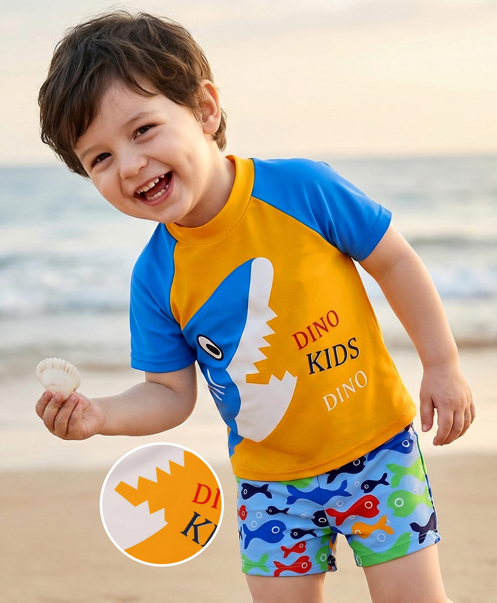 Mark & Mia Half Raglan Sleeves Two Piece Swimsuit with Dino Print - Orange-picture-11
