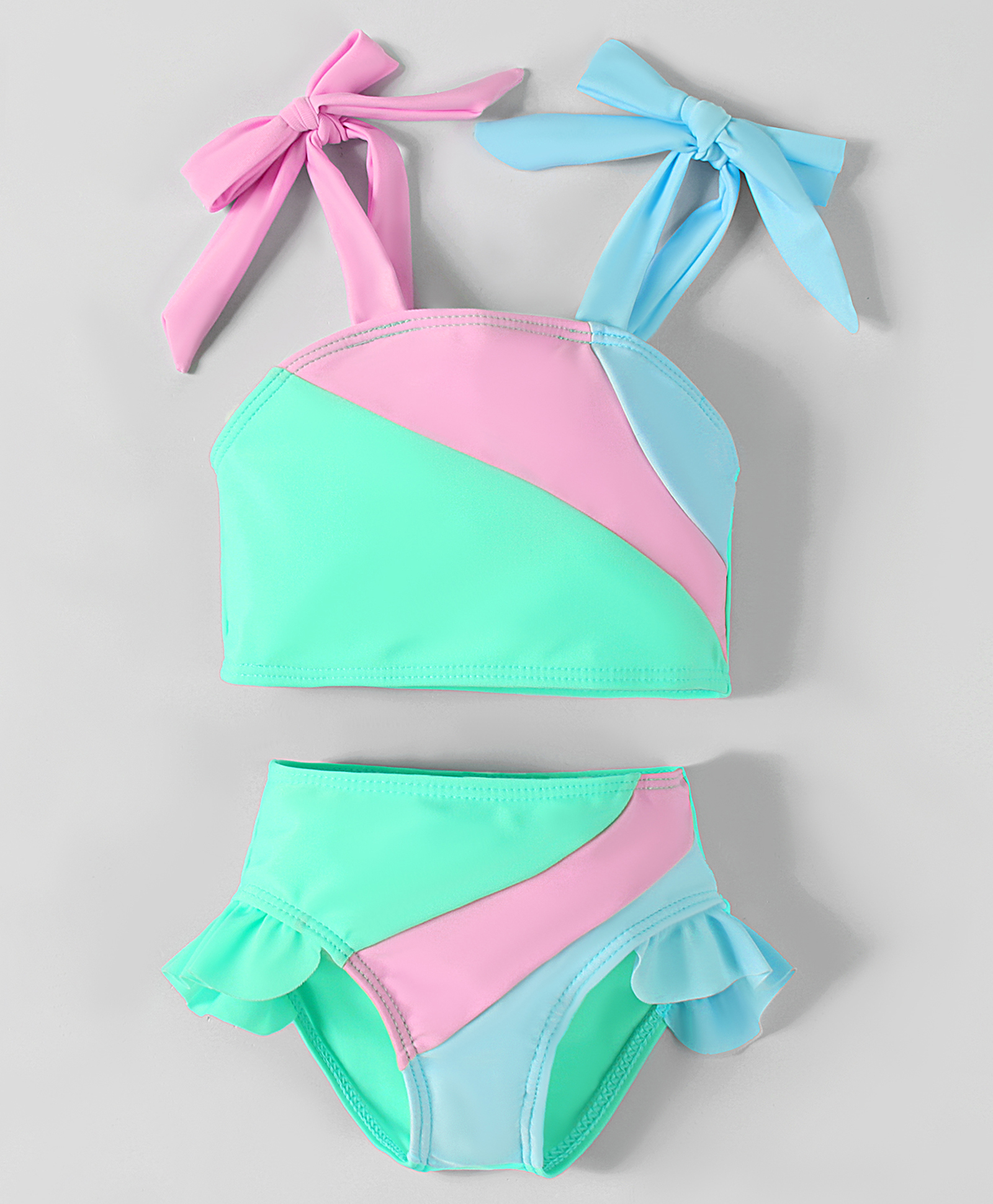 Mark & Mia Singlet Sleeves Two Piece Swimsuit with Cut & Sew Design - Pink & Light Blue-image-34